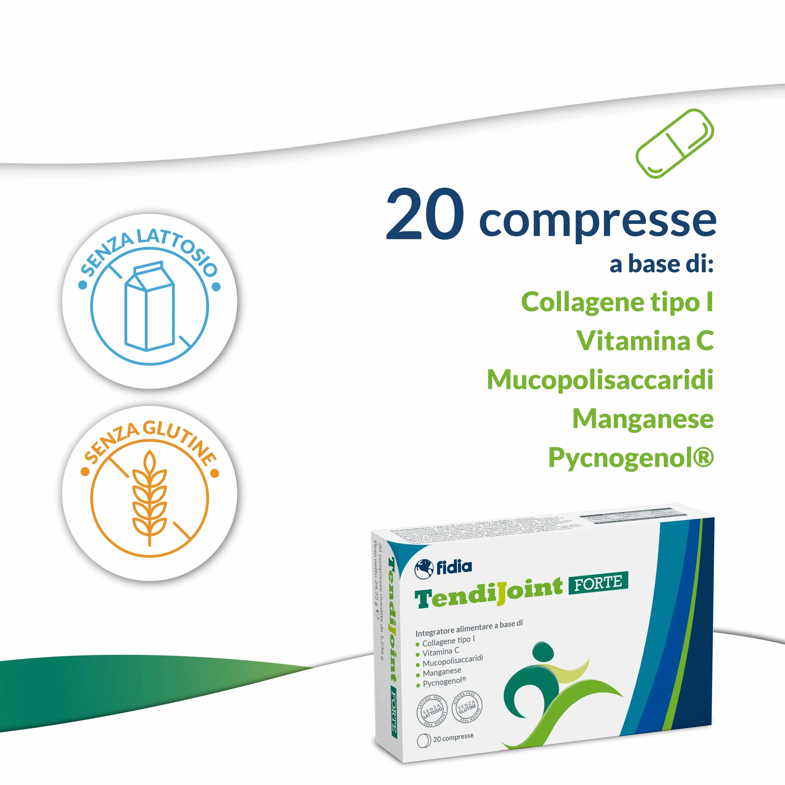 Fidia Farmaceutici TendiJoint FORTE 20 Compresse Integratore Alimentare per Tendini Senza Glutine Lattosio