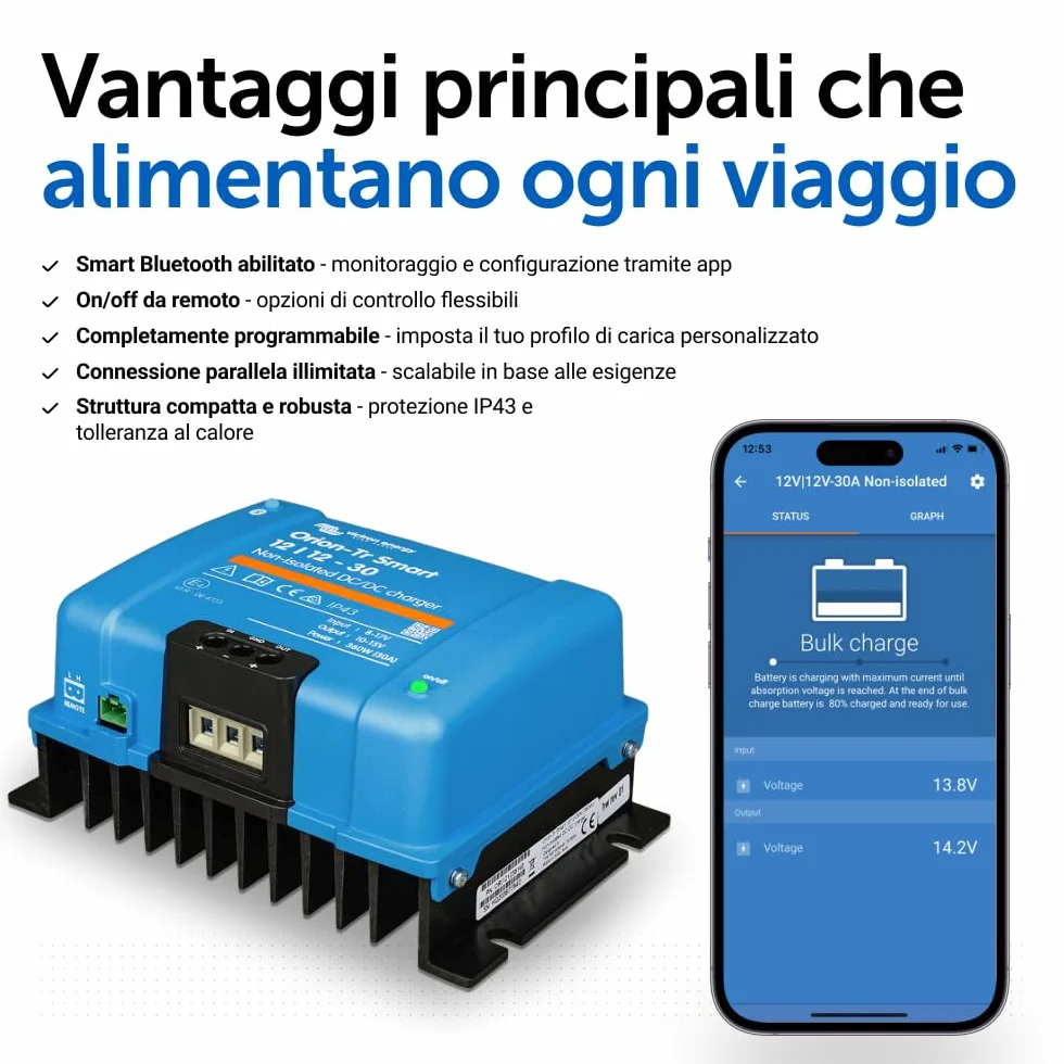 Victron Energy Orion-Tr Smart 12/12-Volt 30 amp 360-Watt Caricatore DC-DC, Non isolato (Bluetooth)