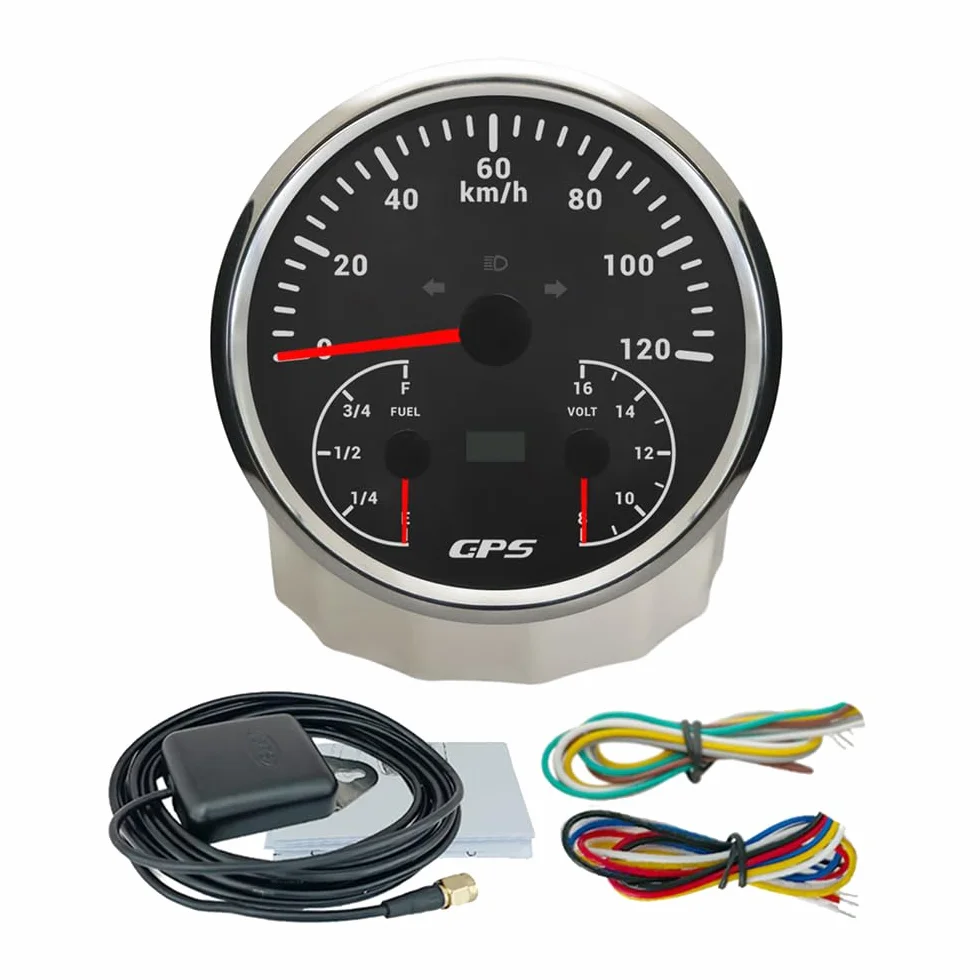 ELING 110 mm 3 in 1 tachimetro multifunzione GPS 0-120 km/h con livello di carburante 12 V voltmetro con retroilluminazione a 7 colori per navi camion e furgoni