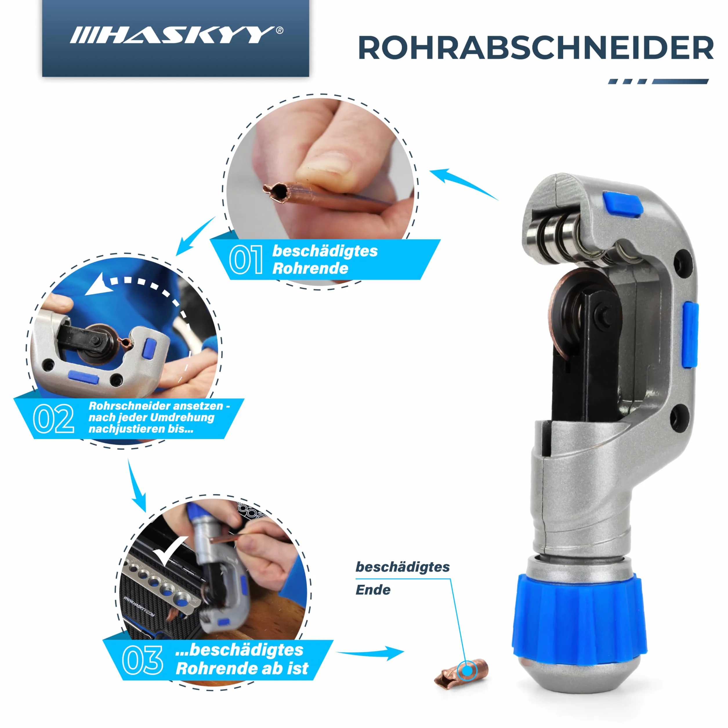 HASKYY Strumento di svasatura 5-19mm 1/8"-3/4" oscillante Aria condizionata R407c R410a con Tagliatubi