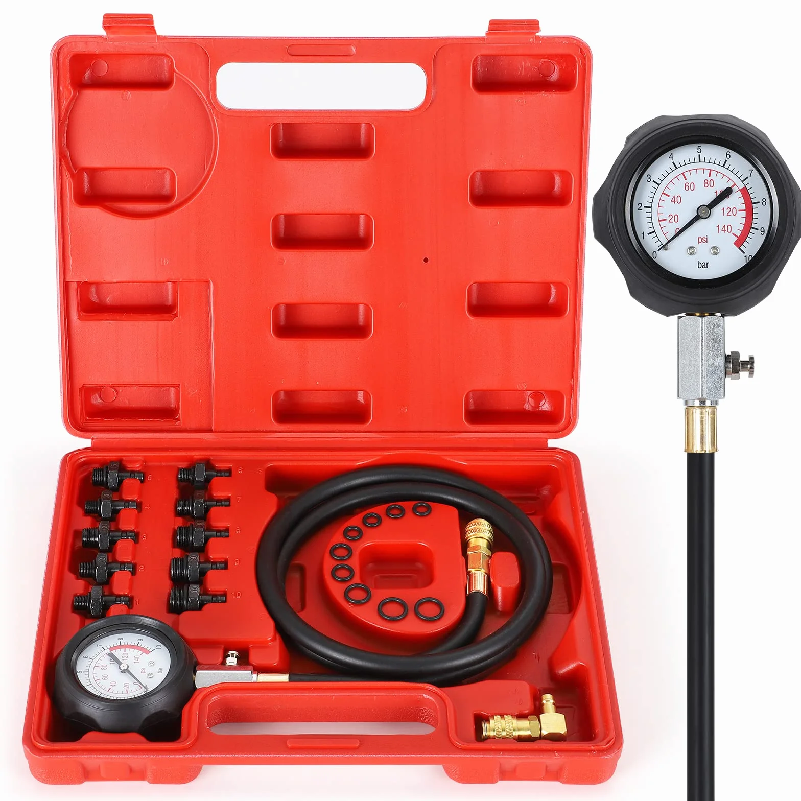 Kit di tester per la pressione dell'olio, set di strumenti per manometro, 0 - 140 PSI, sistema di carburante, sensore meccanico del motore del cilindro, test di compressione per auto, ATV