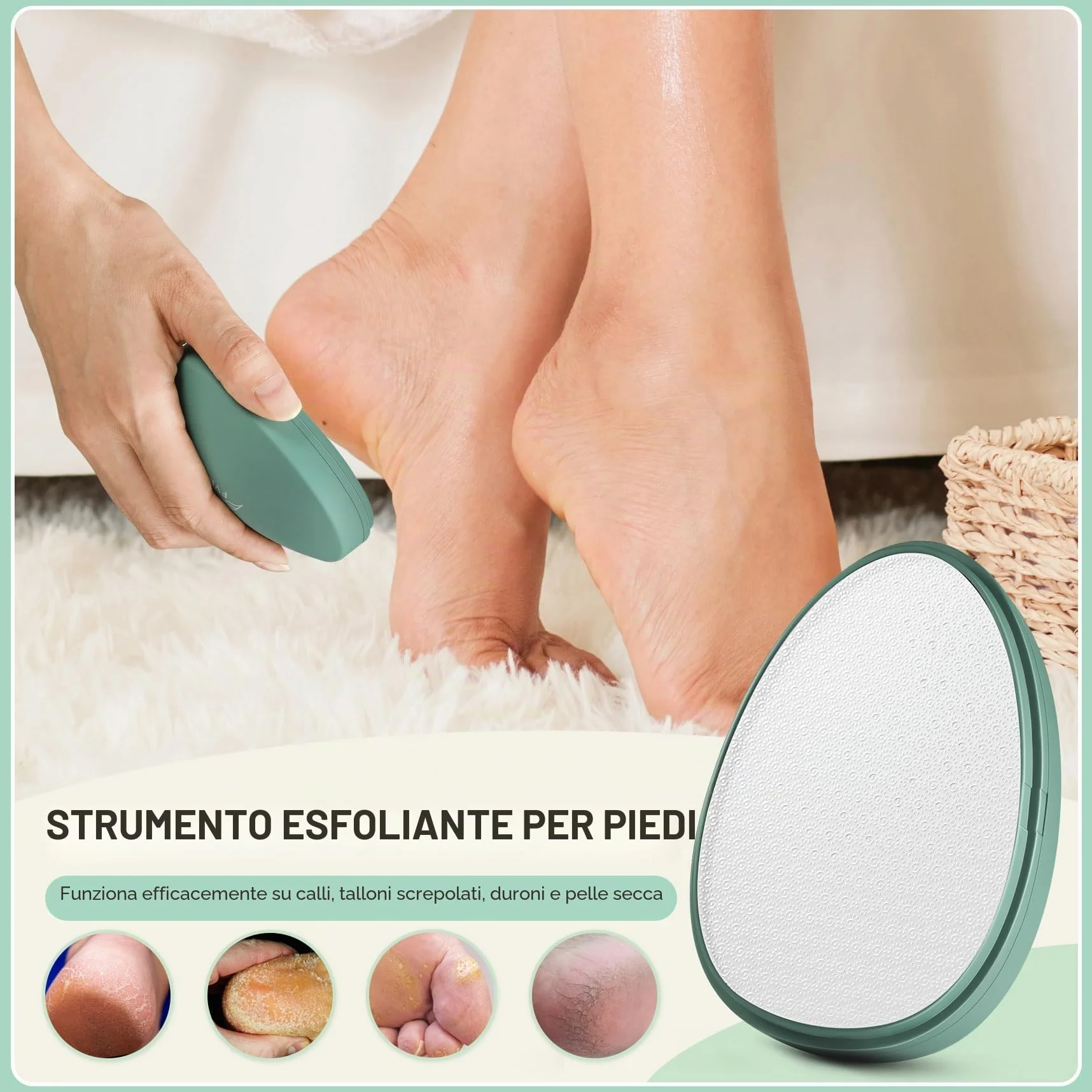 Lima per Piedi in Nano Vetro Professionale, Raspa Piedi Calli Rimozione Portatile, Cura Piedi Ruvidi Secchi (Verde)