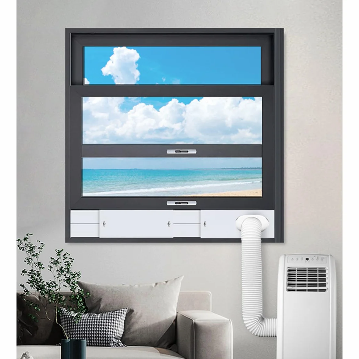 Condizionatore d'aria portatile Windows Vent Kit, Cainda Air Conditioner Window Seal per 13/15cm Diametro Condizionatore d'aria Tubo di scarico, Portatile AC Window Kit Lunghezza regolabile 43-144cm