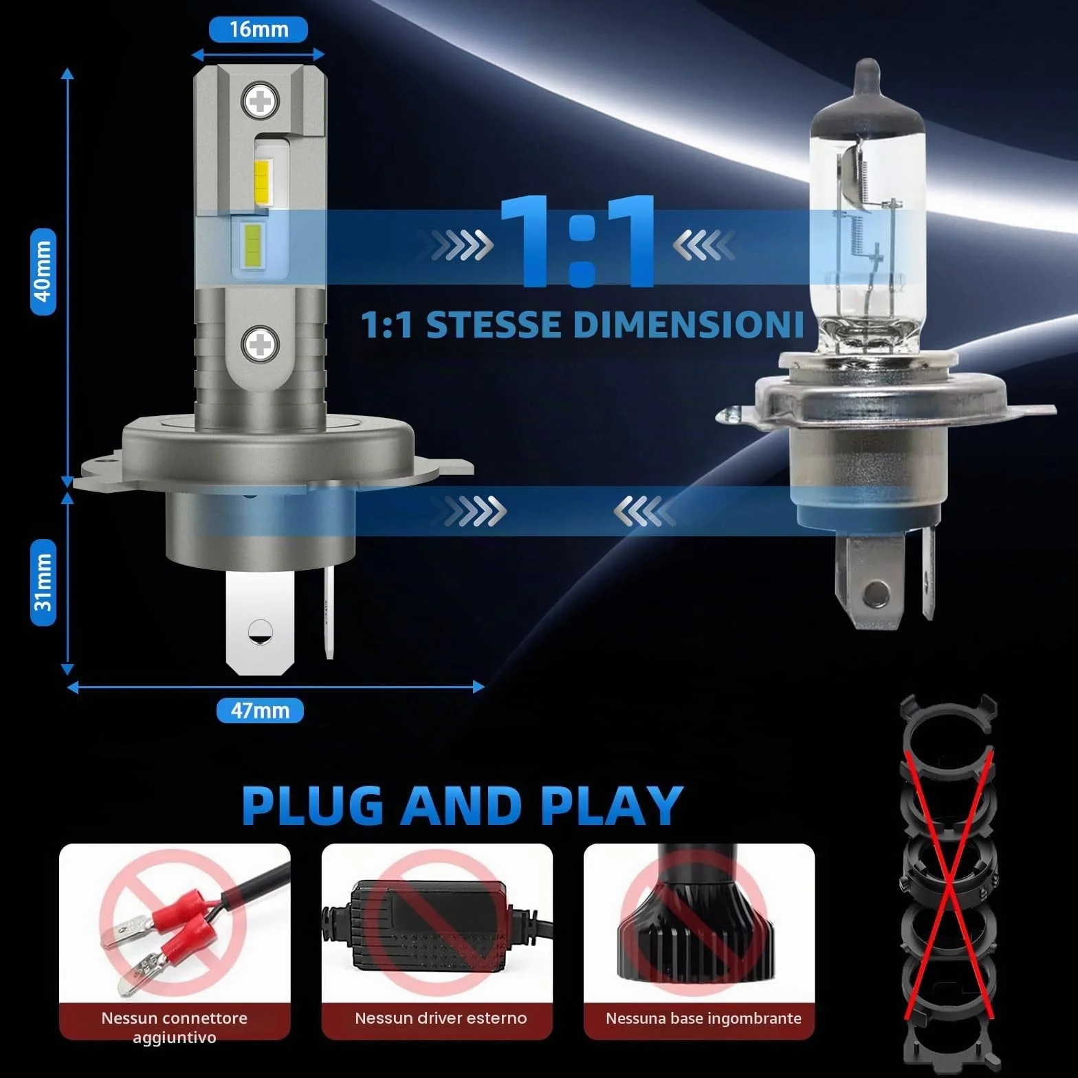 Sycreek H4 LED Kit di Conversione Fari 30000 LM 100W 12V 6500K 2 Pezzi