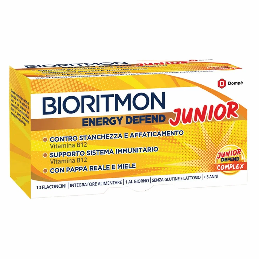 Dompé Bioritmon Energy Defend JUNIOR - Vitamina B12 Pappa Reale e Miele - 10 Flaconcini - 1 Al giorno dai 6 Anni