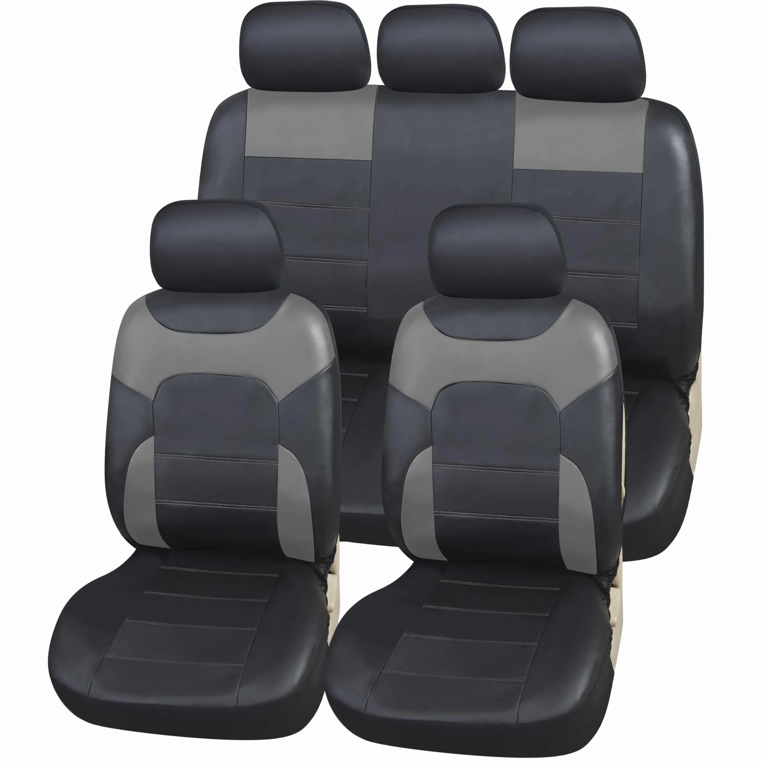 Coprisedili Auto Universali Ecopelle Grigio Set Completo Anteriore e Posteriore