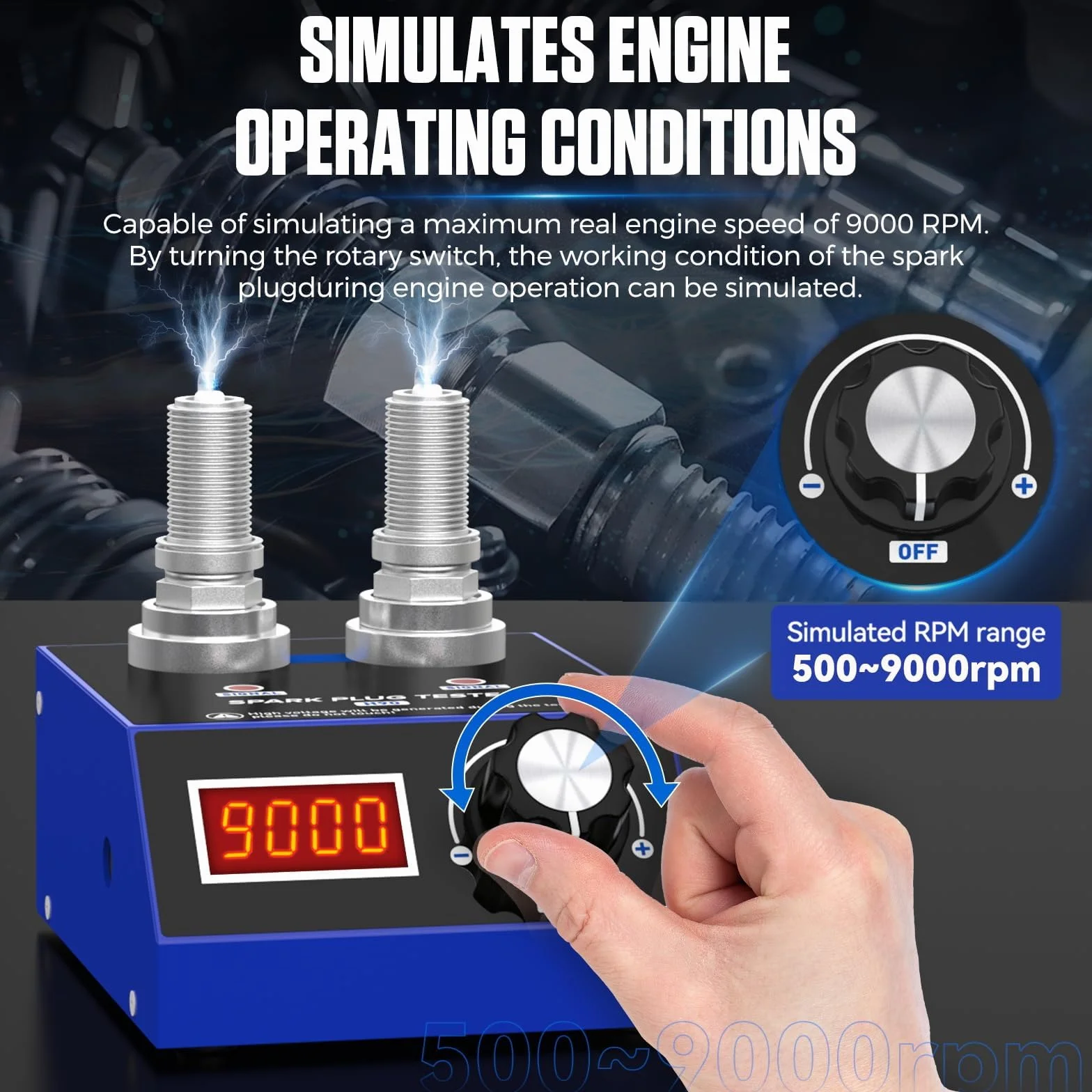 PLAYOCCAR Tester per candele 110V/220V 500~9000RPM 12V/24V con display