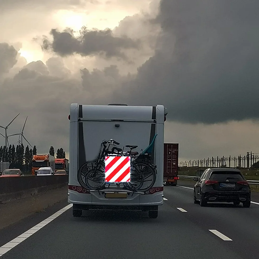 Segnale d'avvertenza riflettente alluminio 50 x 50 cm 2 in 1 per Italia e Spagna con cinghie di fissaggio
