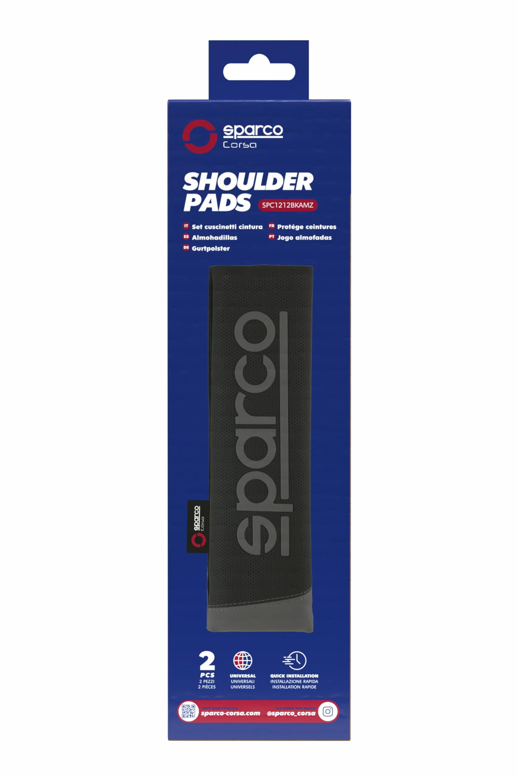 Sparco Cuscinetti per Cintura di Sicurezza universali 2 Pezzi, Amazon Exclusive, PVC + Poliestere, Lavabili e Facili da installare, Protezione per Cintura di Sicurezza per Auto