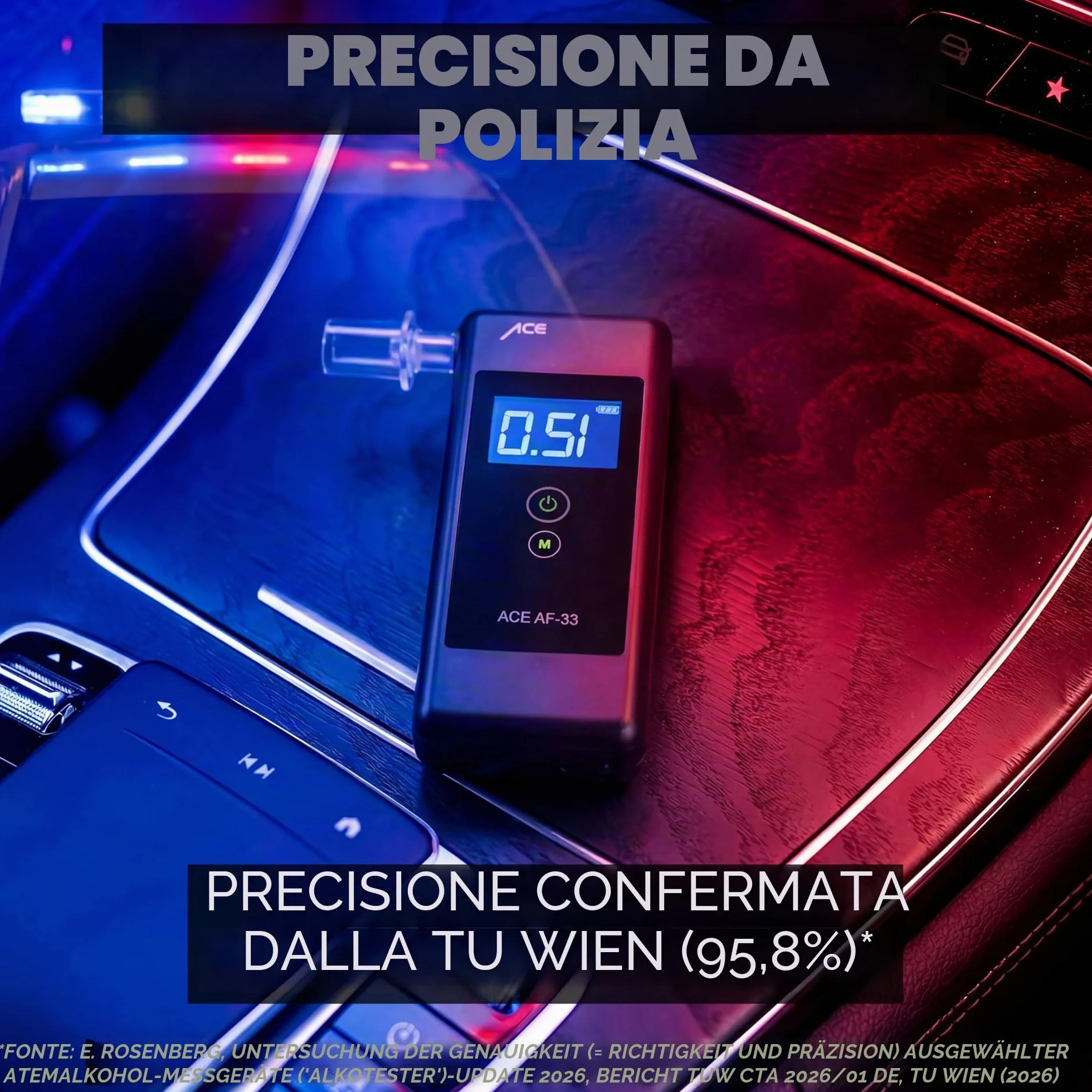 Etilometro ACE AF-33 test alcolimetrico 1,1 accuratezza 95,8% TU Vienna
