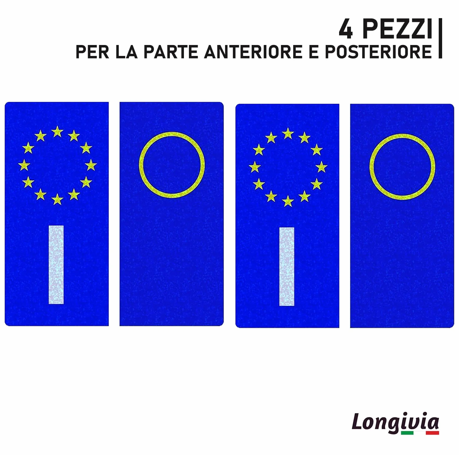 Adesivi Targa Auto Italiana Rifrangenti 4 PEZZI 4.5 x 9.8 cm Ultra Resistente Pioggia Sole UV