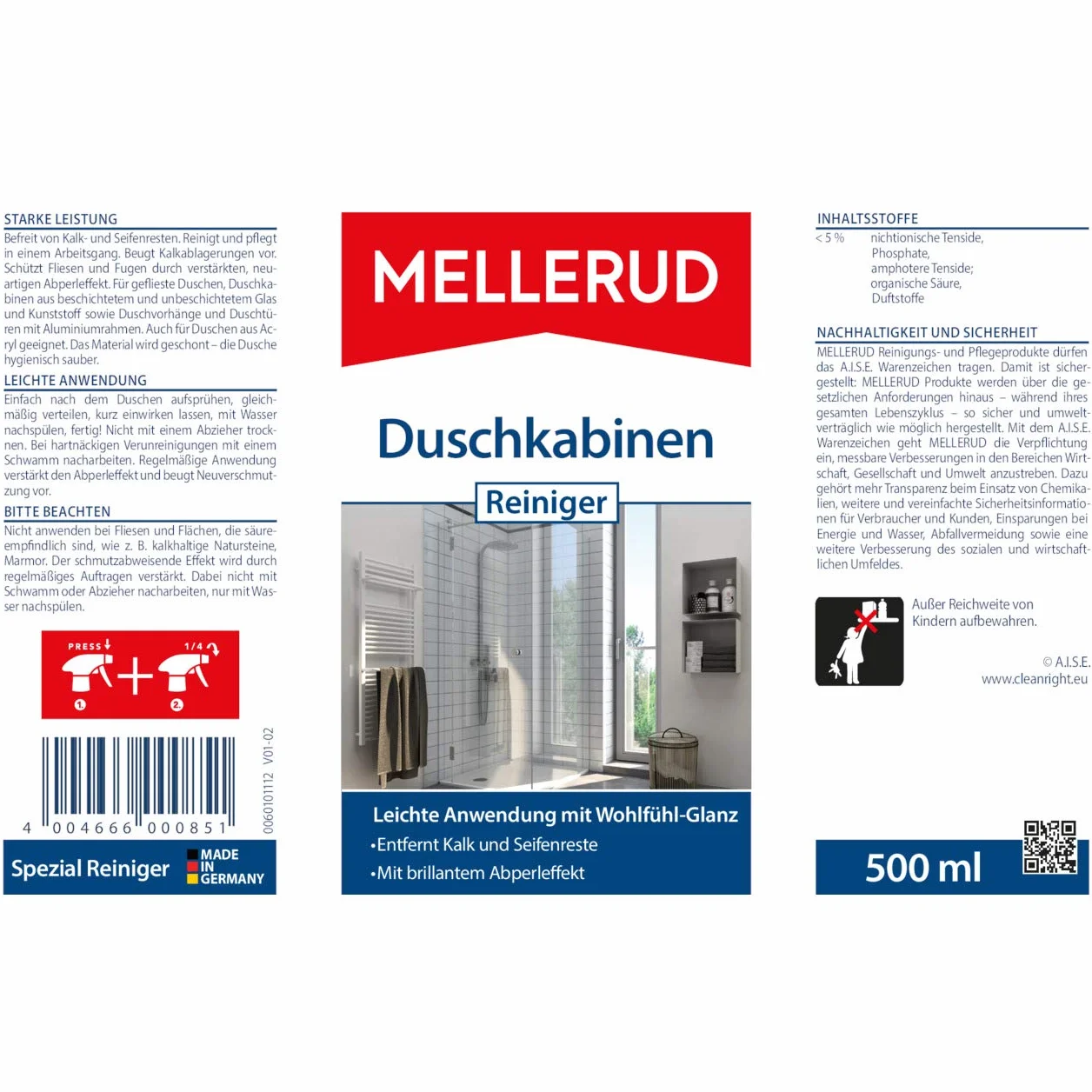 Mellerud Detergente per cabina doccia 0,5 l