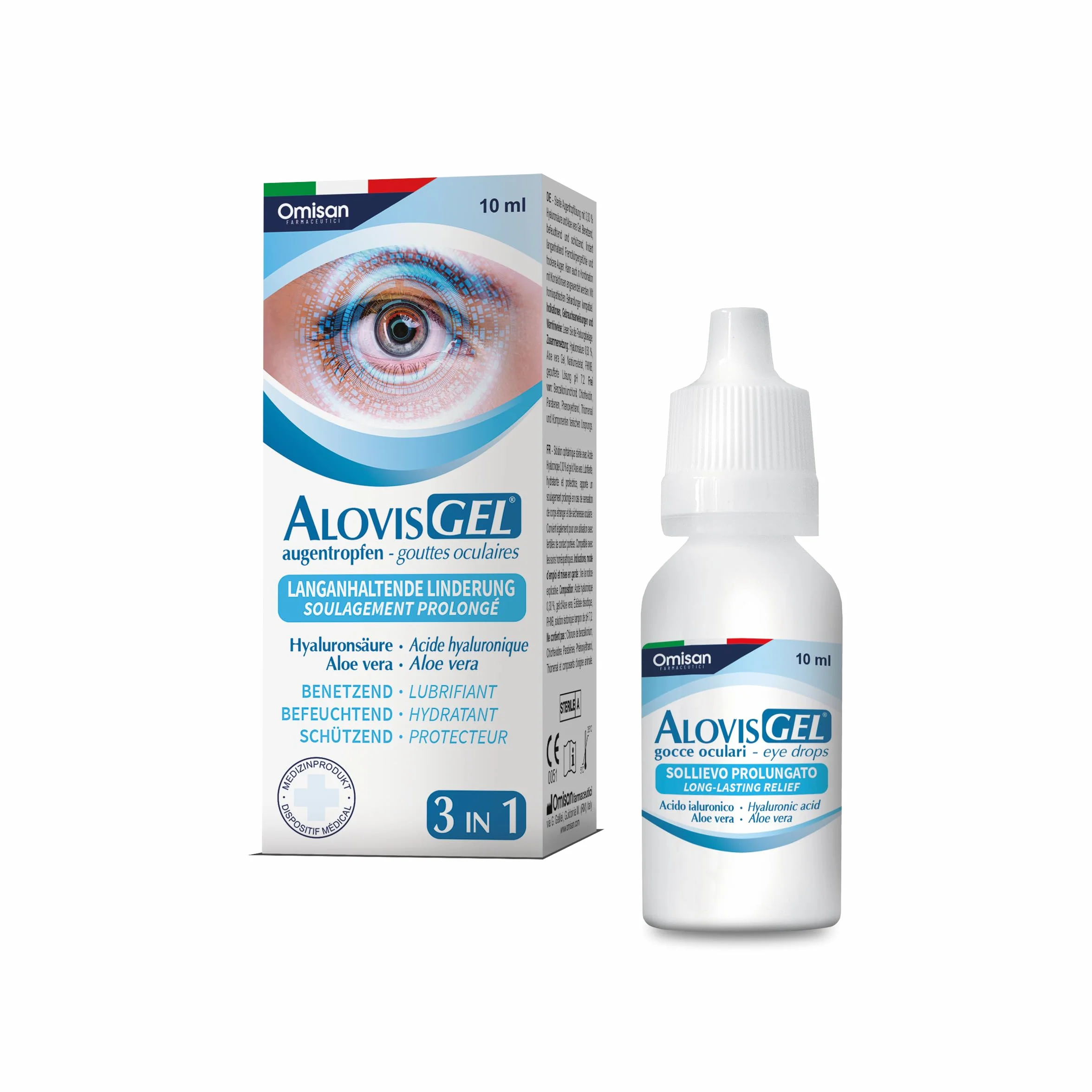 AlovisGel Liquid-Gel 3in1 Collirio Sterile Lubrificante Idratante Rinfrescante per Occhi Secchi con Acido Ialuronico e Aloe Vera 10 ml