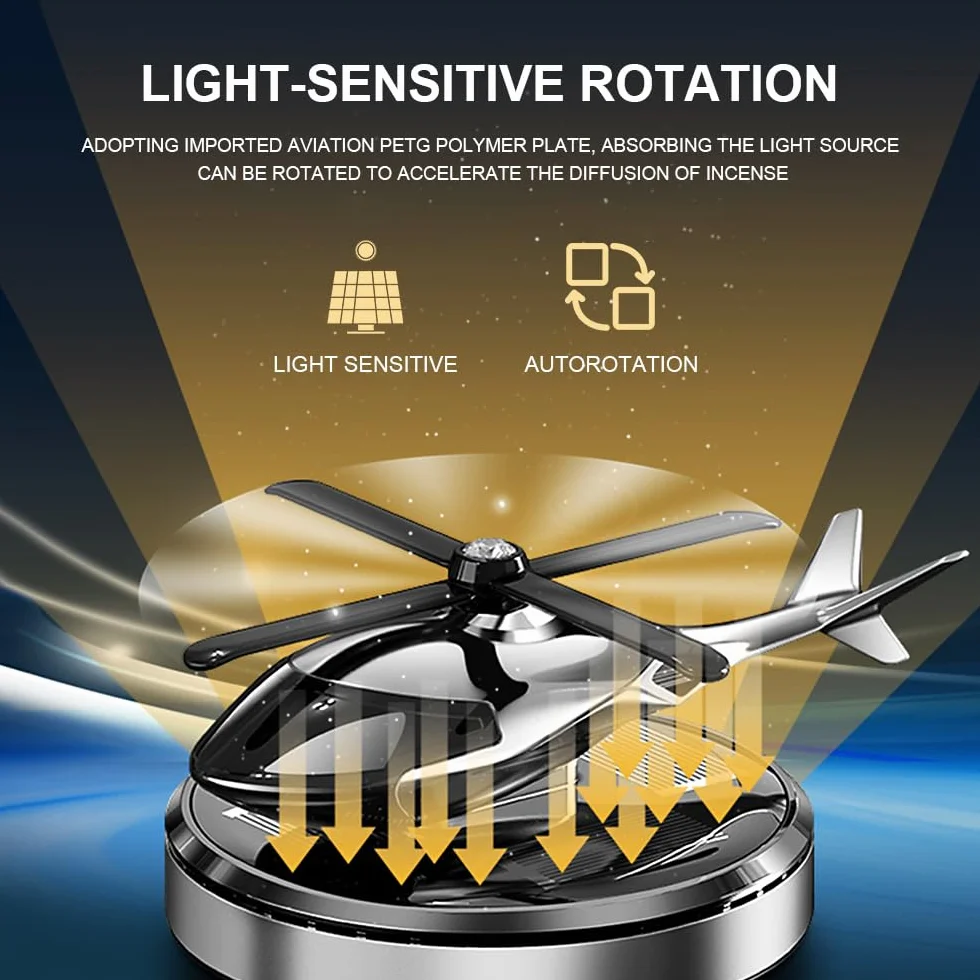 Deodorante per auto a forma di elicottero creativo solare in lega di alluminio diffusore rotante
