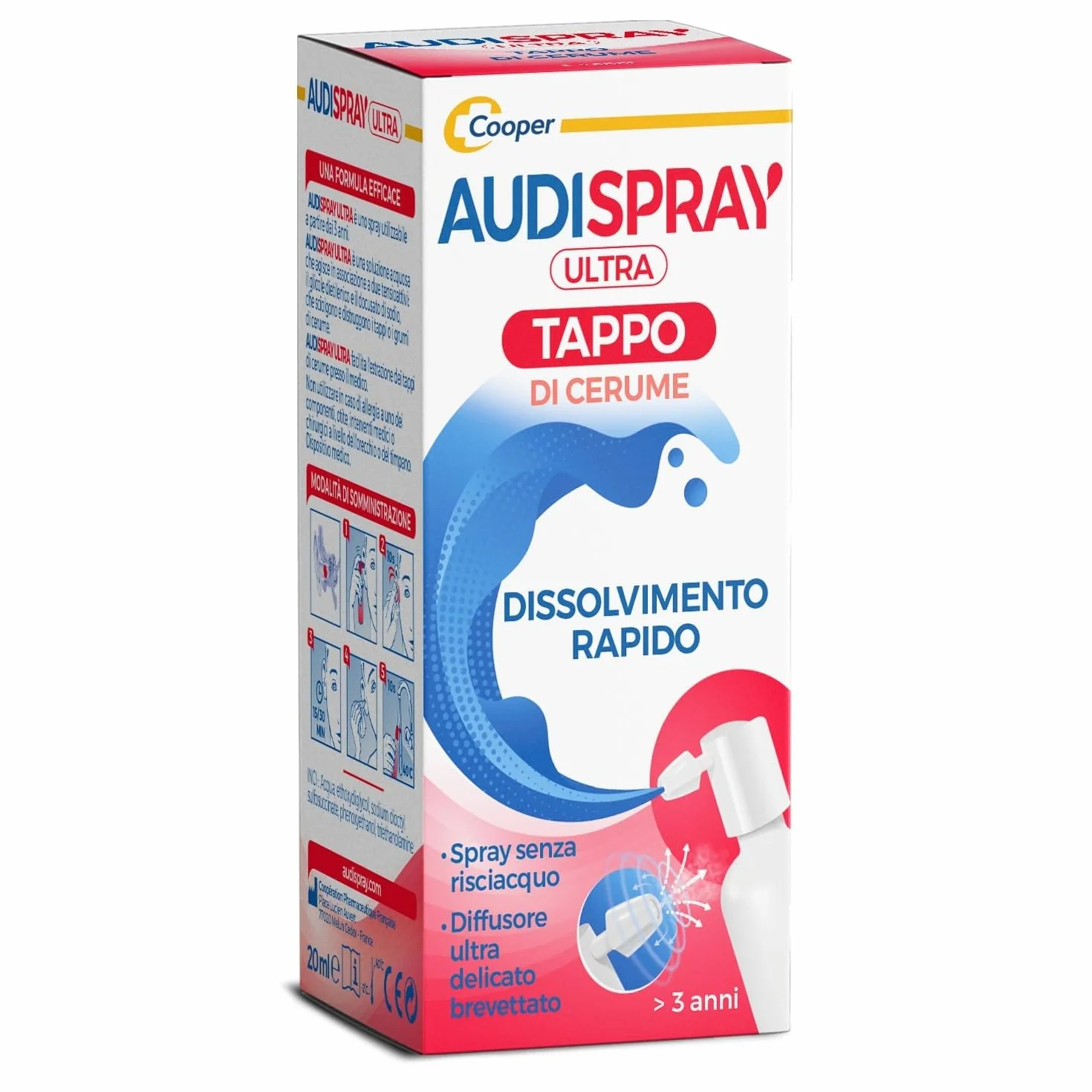 Audispray Ultra Spray Dissolvere Tappi Cerume Soluzione Senza Risciacquo Doppia Azione 20 ml