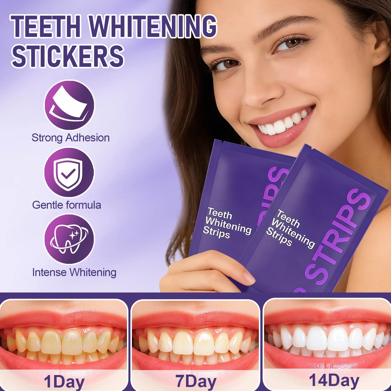 Strisce Sbiancanti Denti Viola 14pcs, Kit Sbiancamento Dentali Professionale, Effetto Rapido