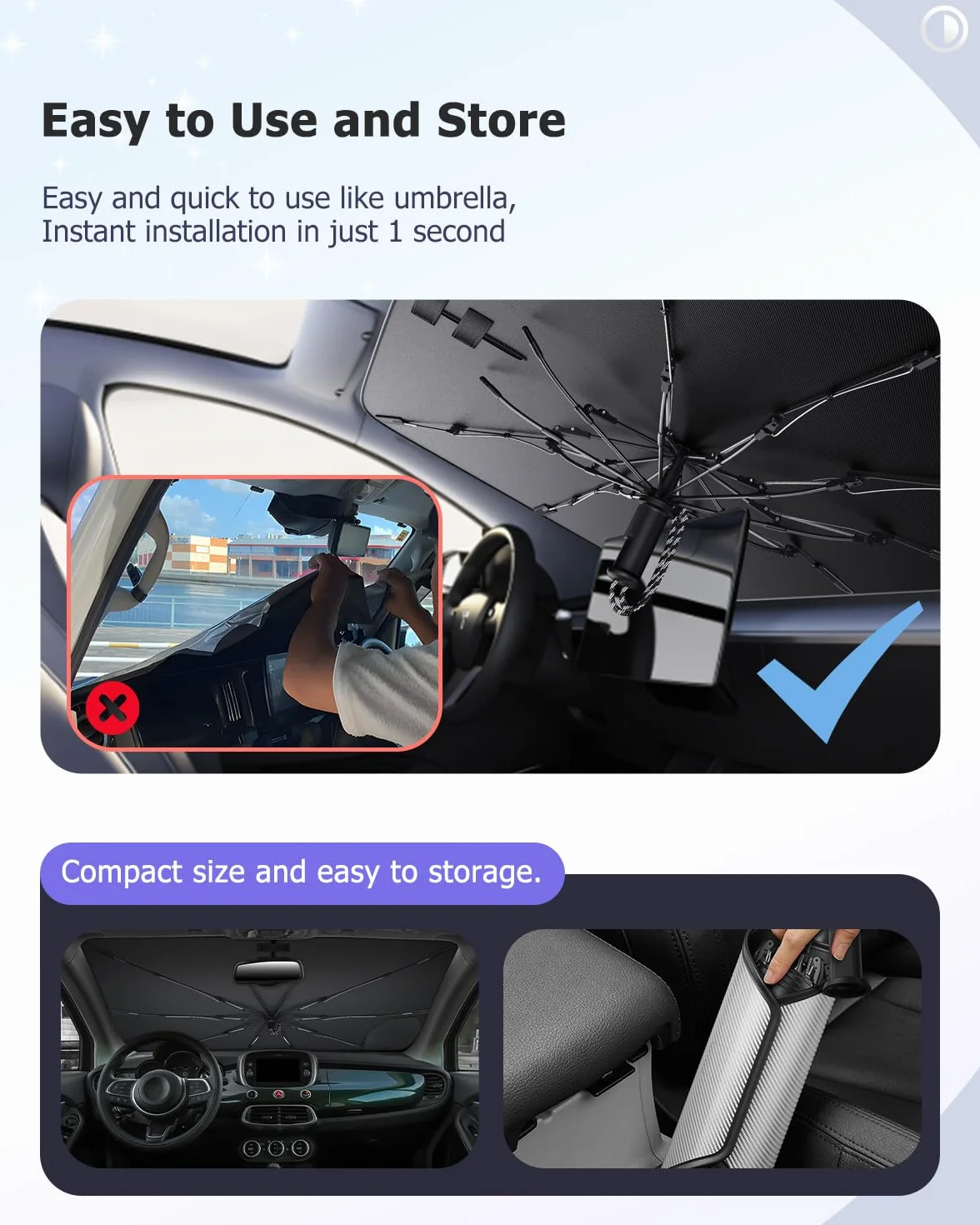 LUWU [Aggiornato] Ombrello Parasole Auto Compatibile con FIAT 500X 2015-2025 2026 Parabrezza Parasole Auto ad Ombrello Pieghevole per Parabrezza Anteriore Interno 500X Accessori
