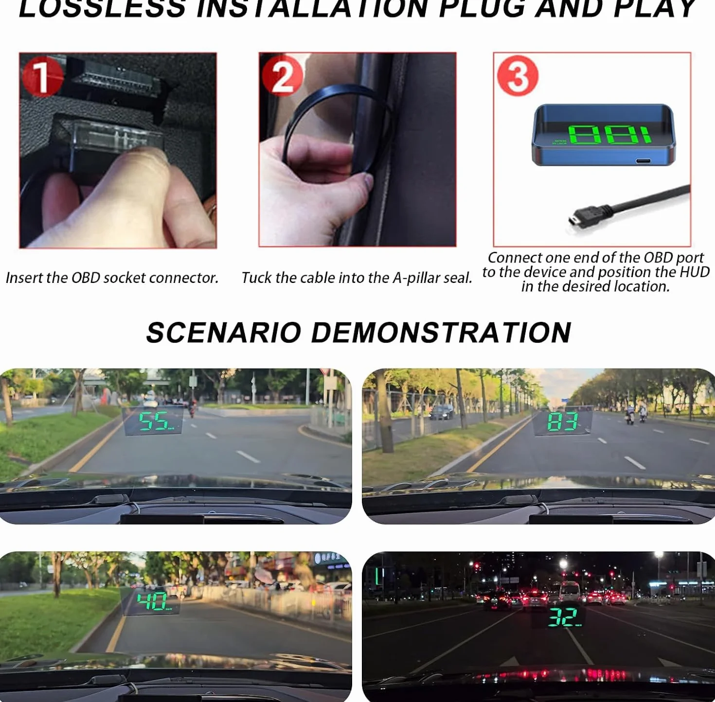 HUD Display velocità per Auto per Mini Cooper SE Convertible John Cooper Works Electric, Display Digitale velocità HUD Head-Up Display Tachimetro Digitale Head-Up Display,White