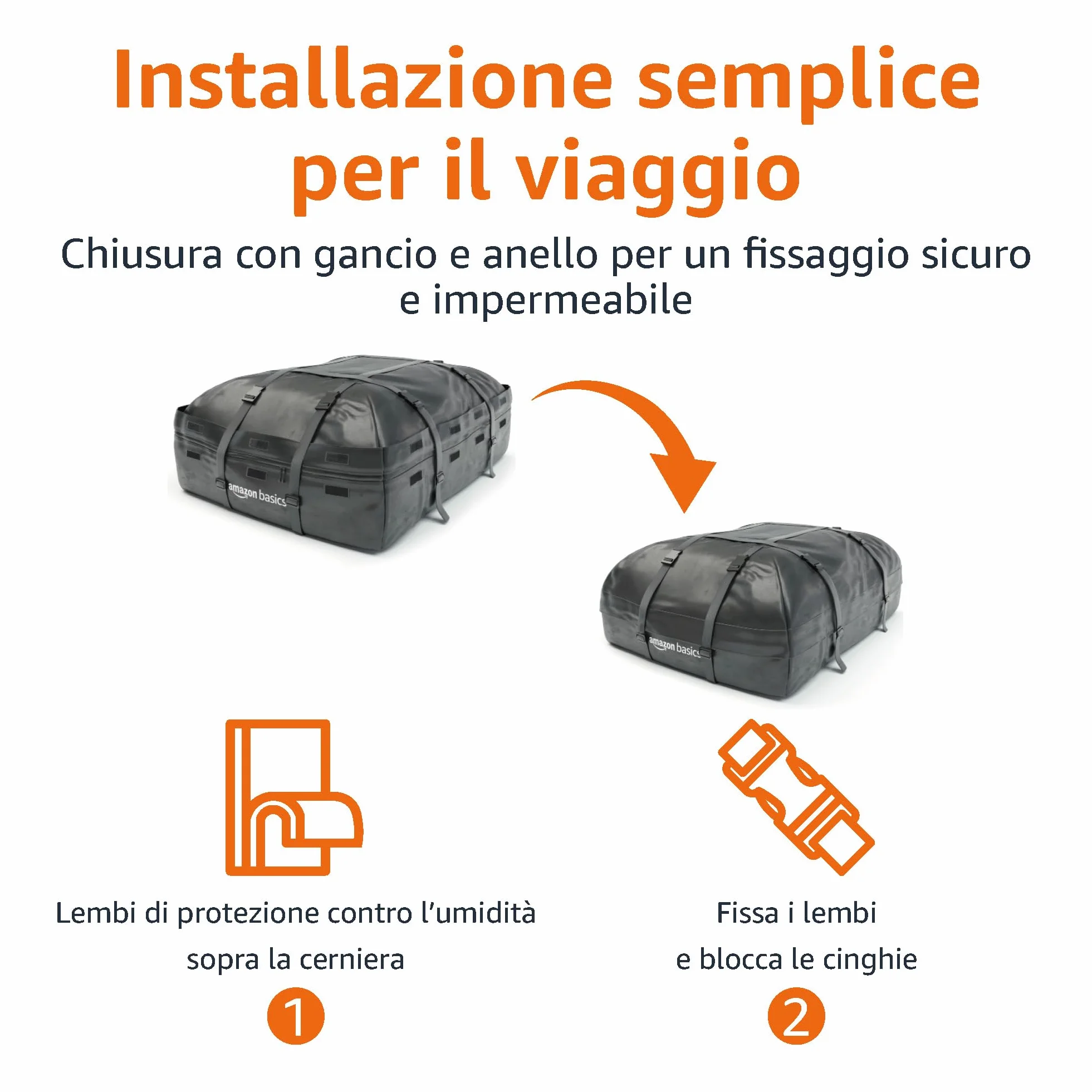 Amazon Basics Borsa da Tetto Auto 425L Impermeabile Pieghevole con Cinghie Rinforzate