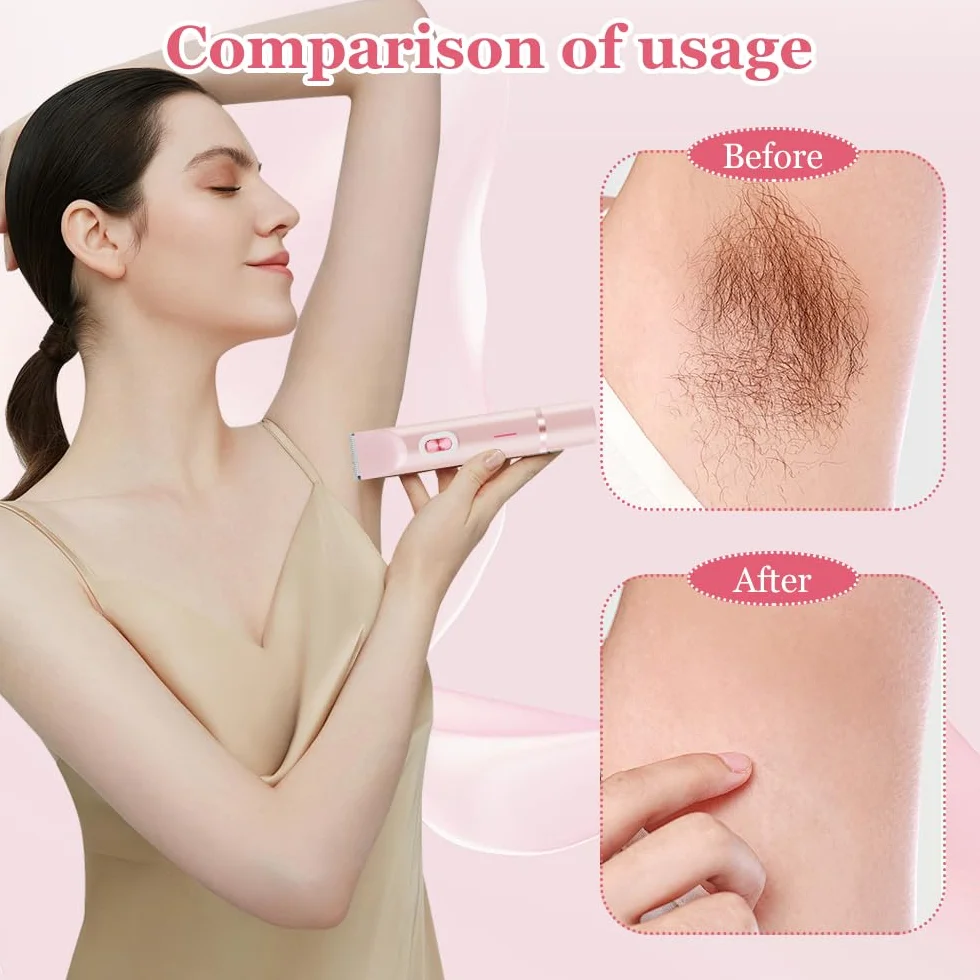Trimmer bikini ricaricabile a doppia testa - Rasoio intimo elettrico depilatore linea bikini (Rosa)