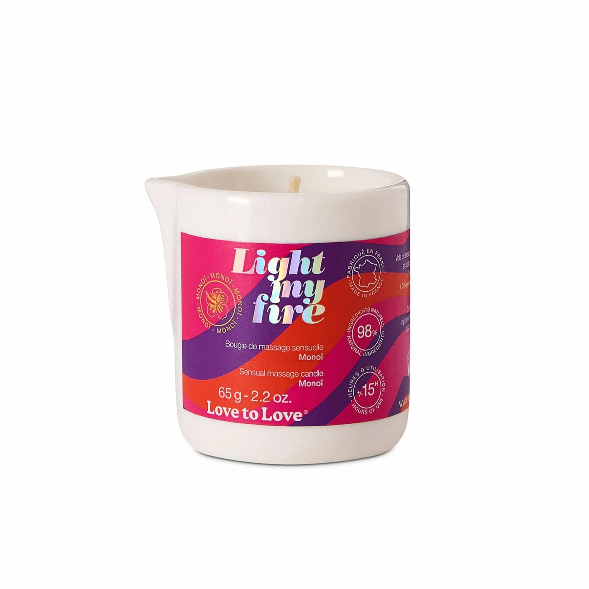 Love to Love Light My Fire Candela da Massaggio 30 ml Olio da Massaggio Caldo Sensuale 98% Naturale Prodotta in Francia