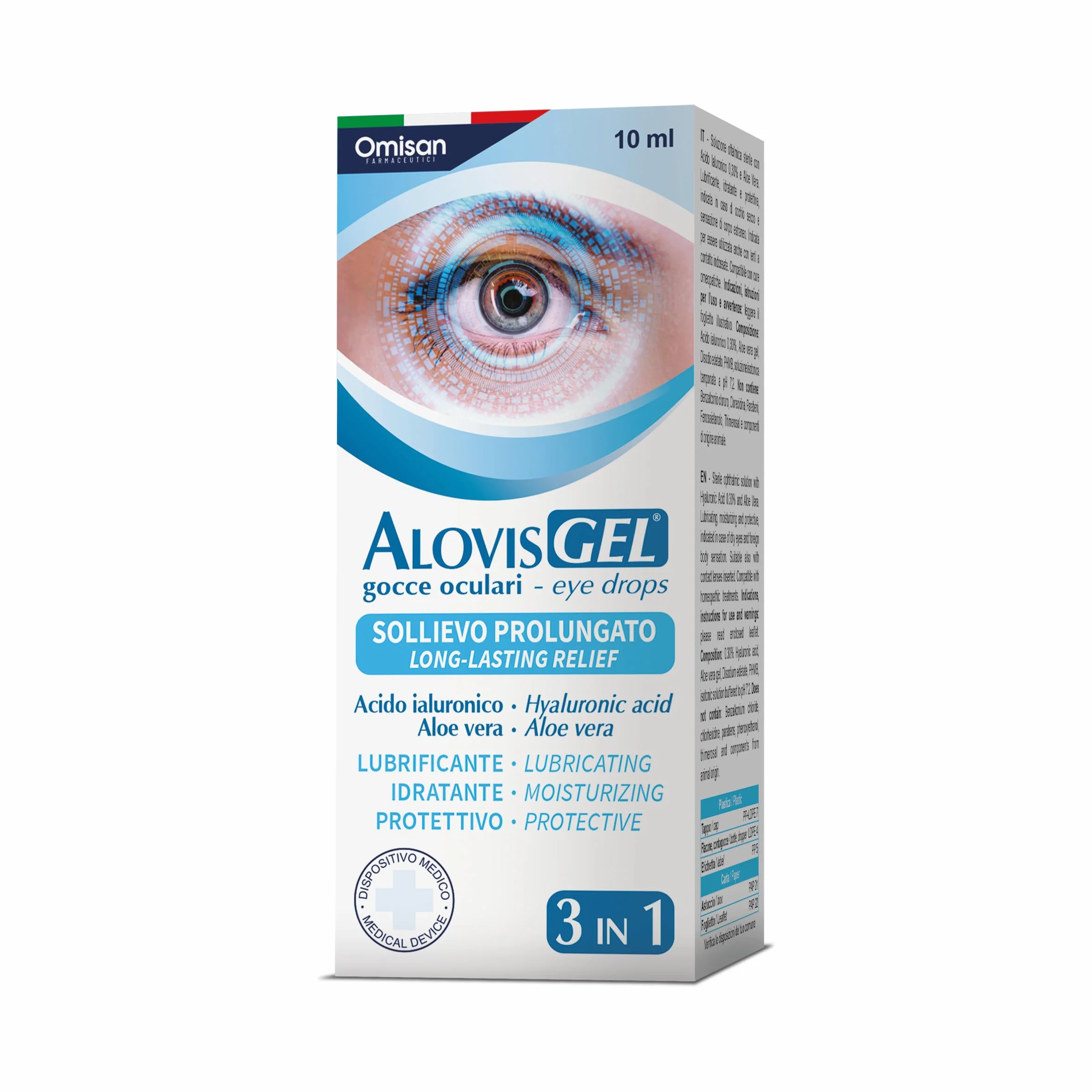 AlovisGel Liquid-Gel 3in1 Collirio Sterile Lubrificante Idratante Rinfrescante per Occhi Secchi con Acido Ialuronico e Aloe Vera 10 ml