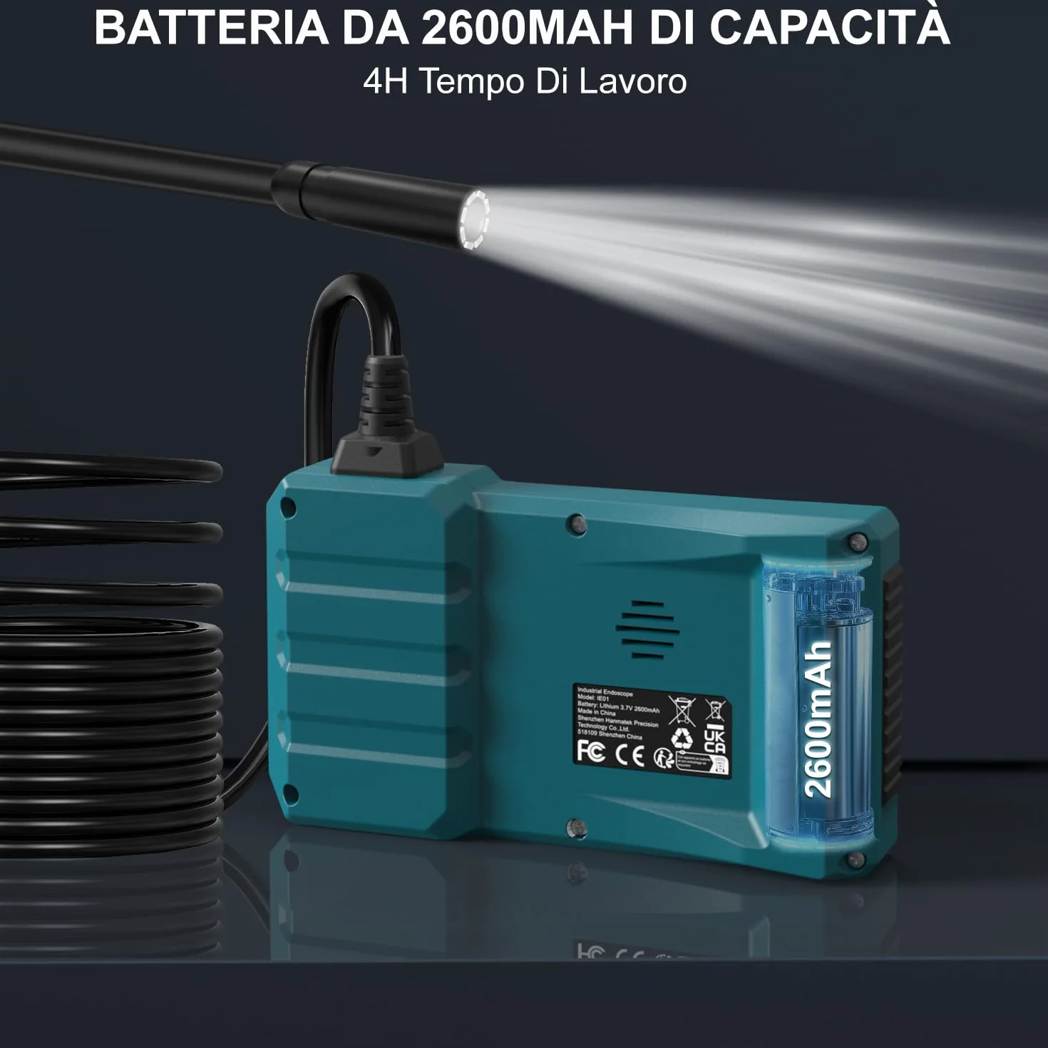 HANMATEK Endoscopio Industriale 8mm 4.3'' 1080P Cavo 5m IP67 8 LED USB-C Rotazione 180° IE01