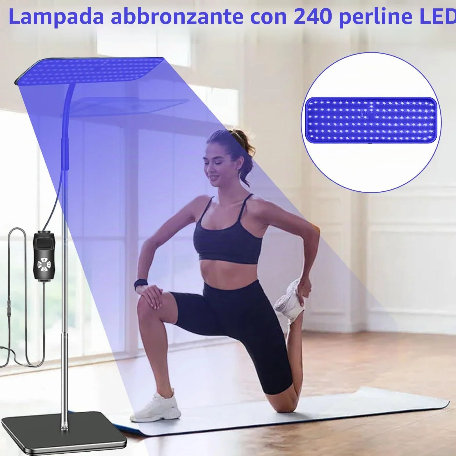 Solarium per Casa, Lampada Abbronzante 660nm 850nm 240 LED, Altezza e Angolo Regolabili, 5 Livelli Luminosità, 3 Modalità