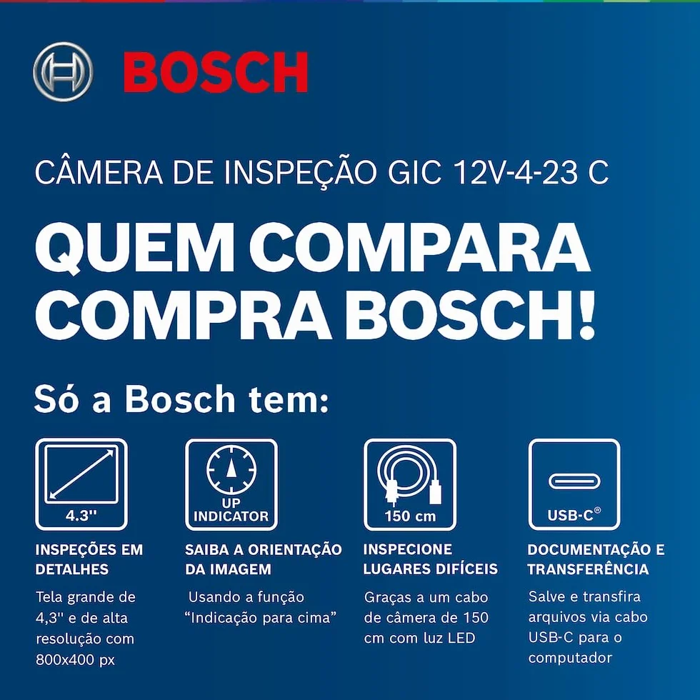 Bosch Professional GIC 12V-4-23 C Telecamera da ispezione 150 cm 4,3'' 800x480 px