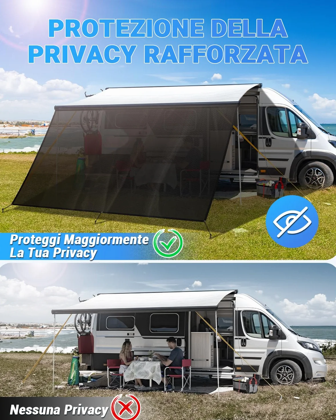 SUPAREE Parasole per Tendalino Camper 3,7 x 2,46m Protezione UV Privacy Maglia nera