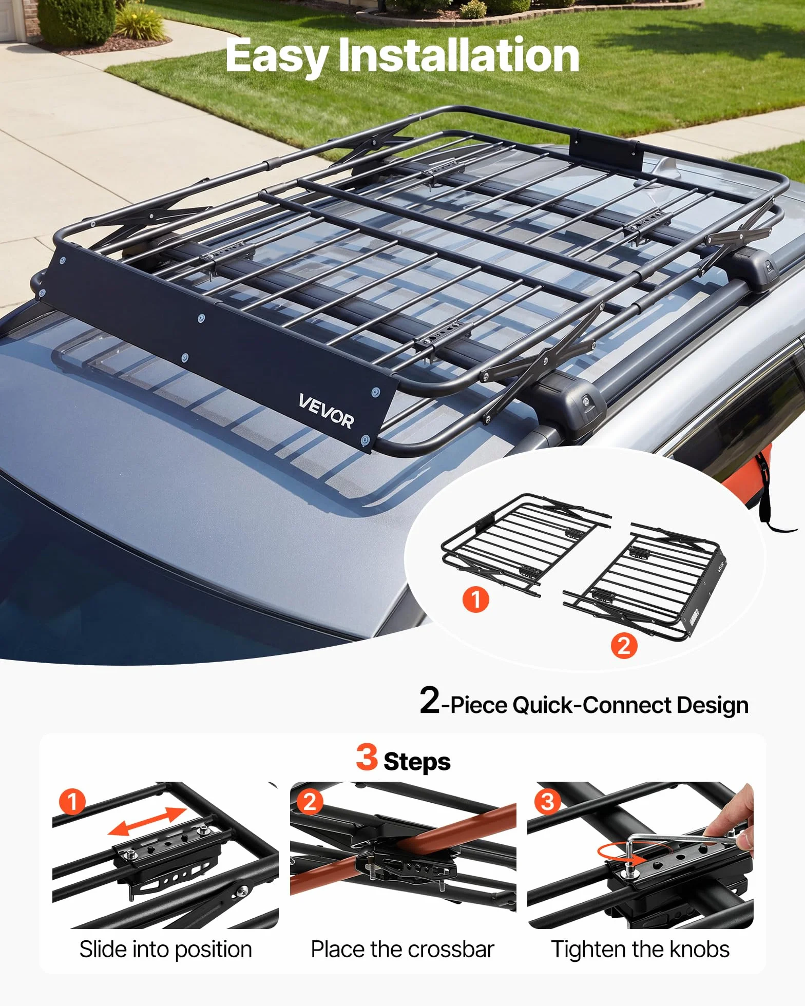 VEVOR Barra Portapacchi da Tetto per Auto, Portabagagli per Auto Telaio Pieghevole a Forma di X 1168 x 914 x 102 mm Carico 90,72 kg, Portapacchi Universale in Acciaio Legato per SUV Furgoni, Campeggio