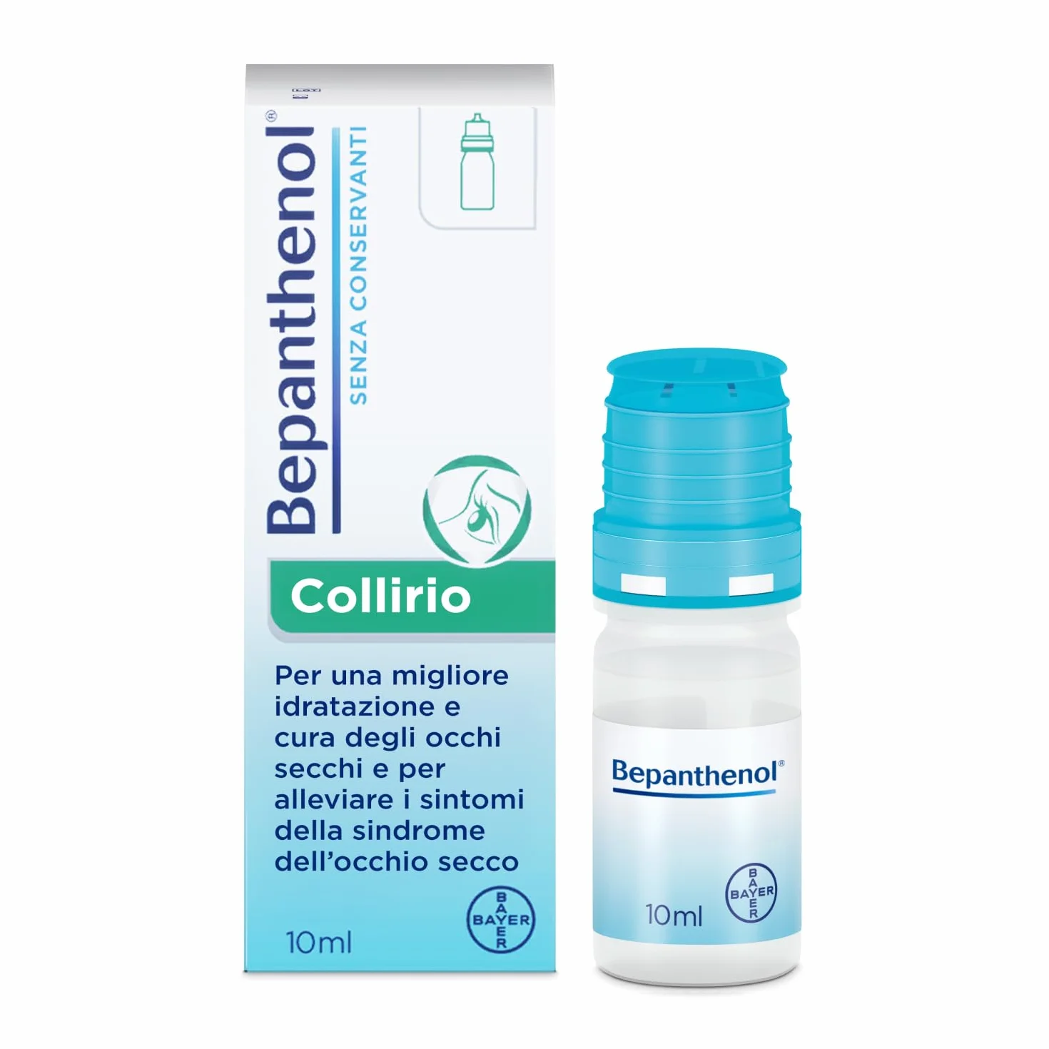 Bepanthenol Collirio Flacone 10 ml – Gocce Oculari con Acido Ialuronico 0,15% e Pantenolo – Lacrime Artificiali Senza Conservanti