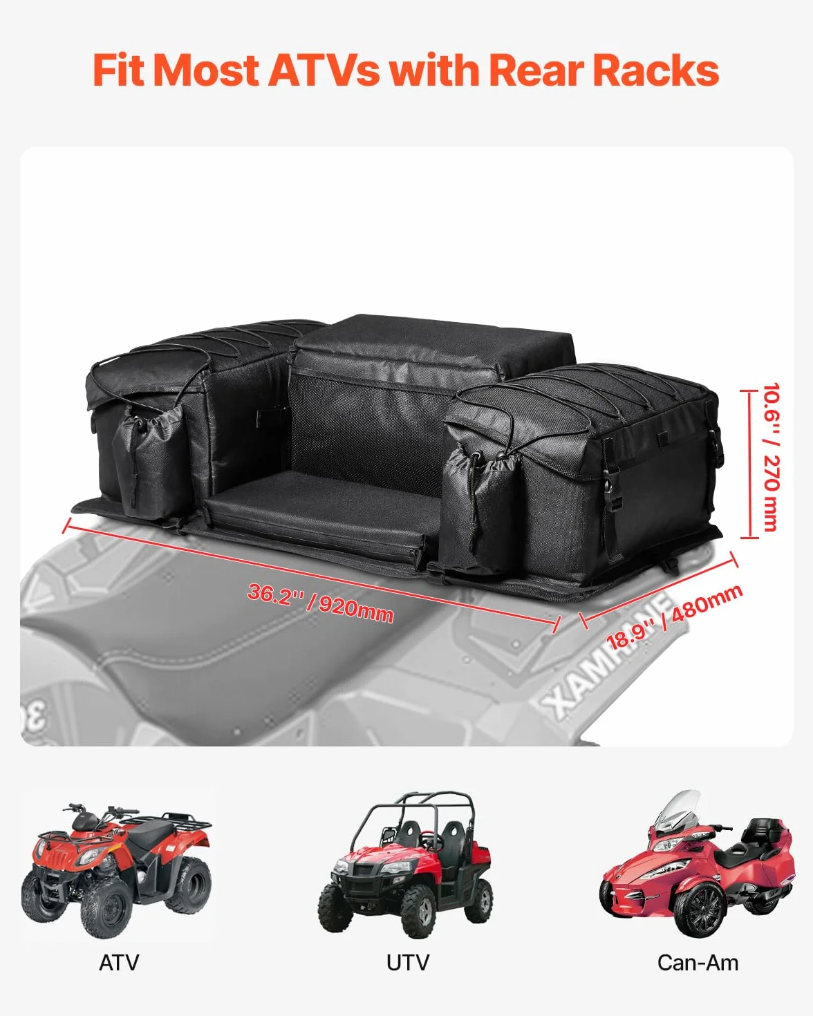 VEVOR Borsa Portaoggetti Posteriore ATV 50 L Tessuto Oxford 600D con Cuscino in Spugna e Portabottiglie