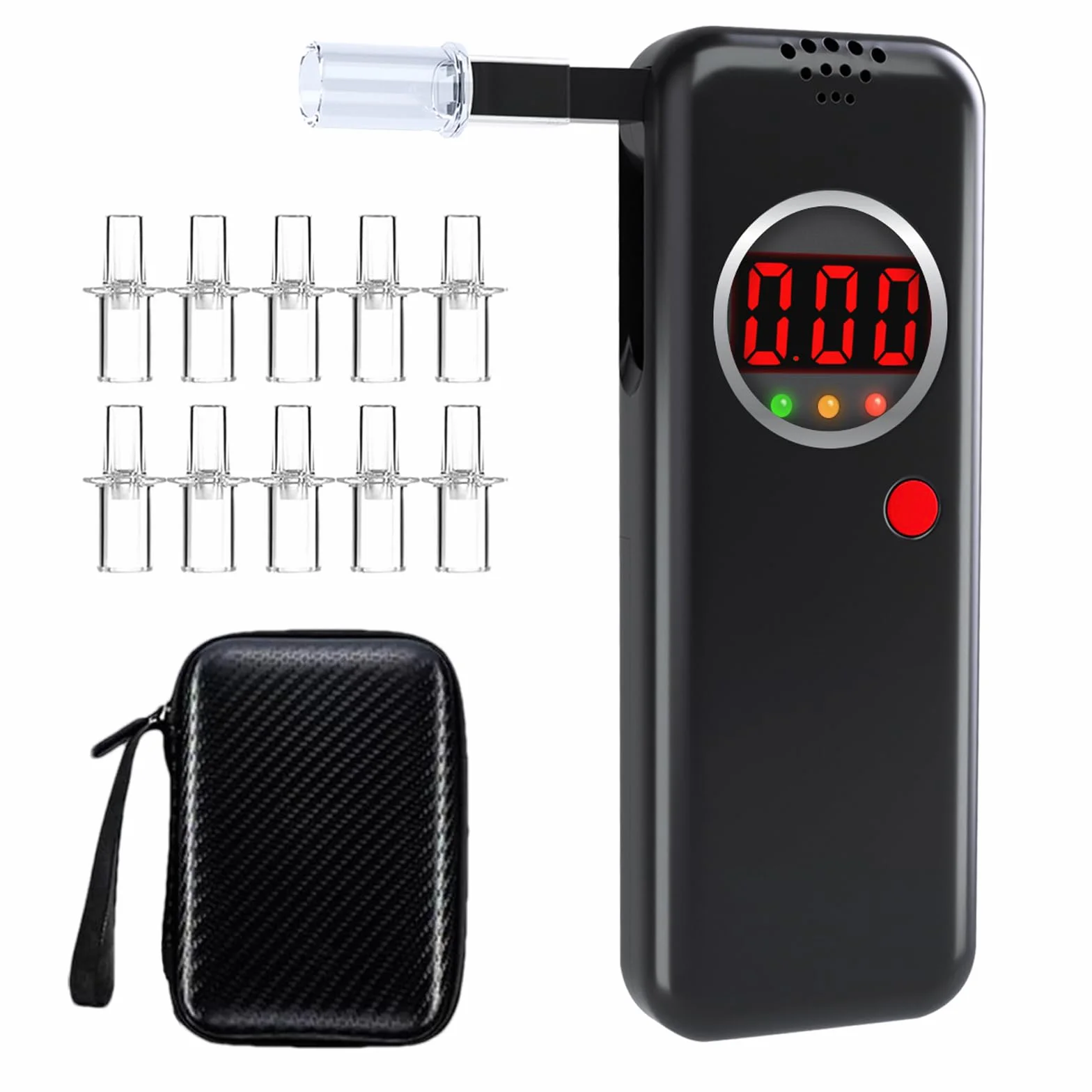 Etilometro Portatile, Alcol Test con Display LCD a Colori Digitali, Etilometro Certificato per Uso Domestico e Professionale, Codice Della Strada, Tester di Alcol con Bocchetti di 10 Pezzi (Nero)