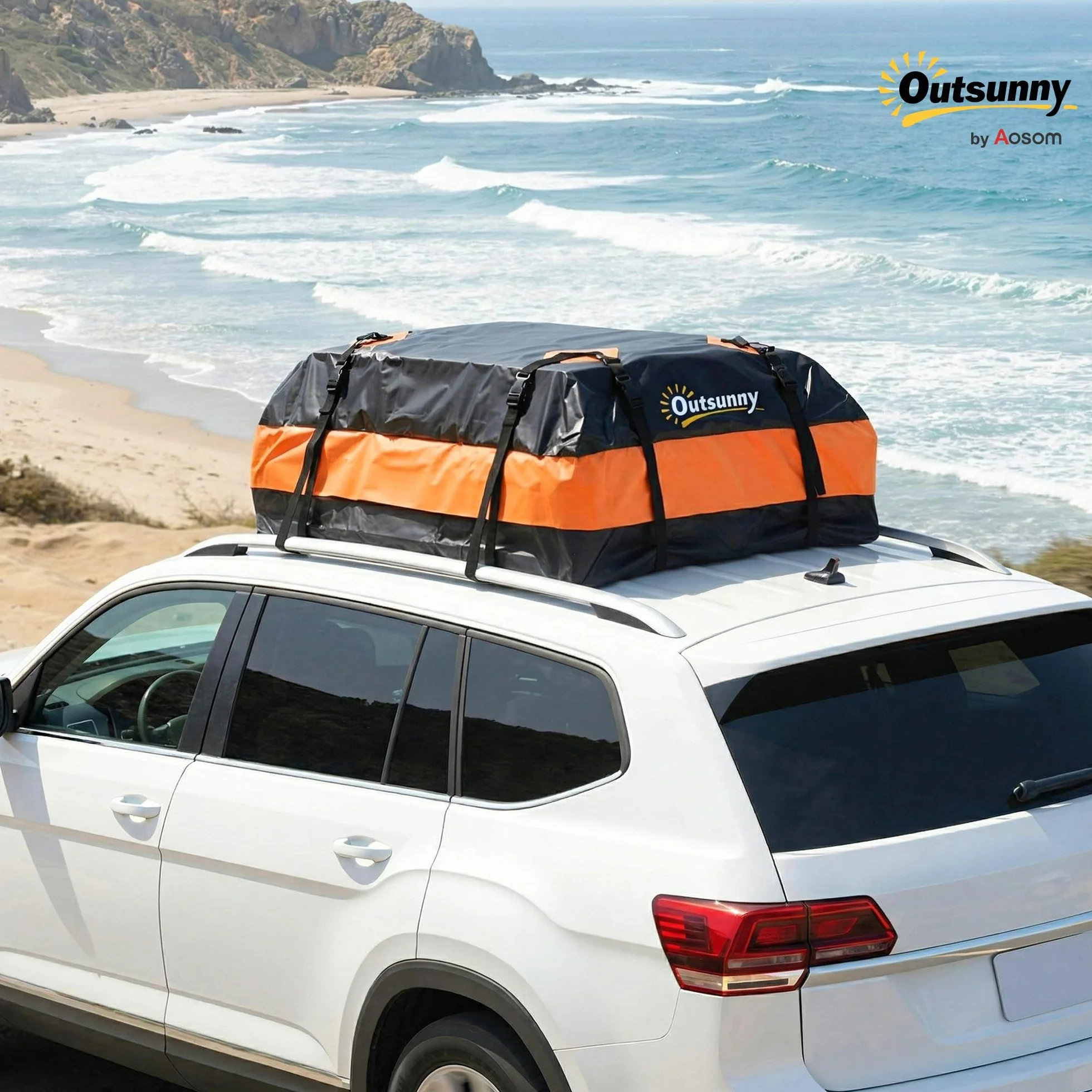 Outsunny Portabagagli da Tetto 425 Litri Impermeabile, Borsa da Tetto Auto, Arancione