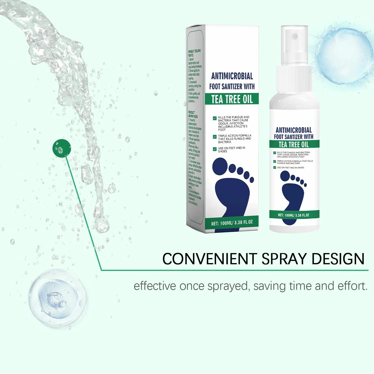 Olio dell'albero del tè spray antimicrobico per funghi del piede, talloni screpolati, 2 pezzi