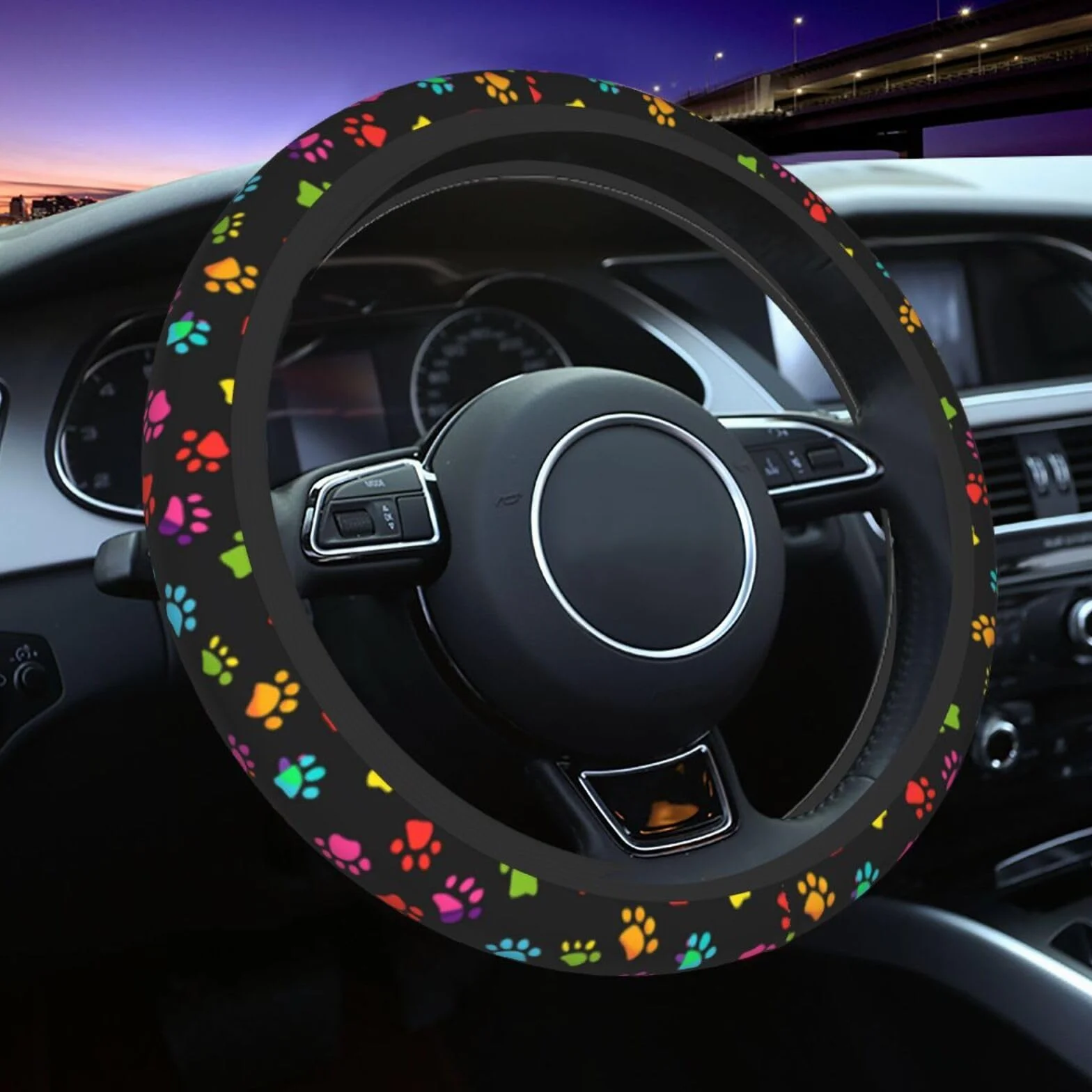 Mexpekil Coprivolante Universale con Stampa di Zampe Colorate, Colori Fluo, Antiscivolo per Auto - Accessori Decorativi, Adatti alla Maggior Parte delle Auto (38 cm)