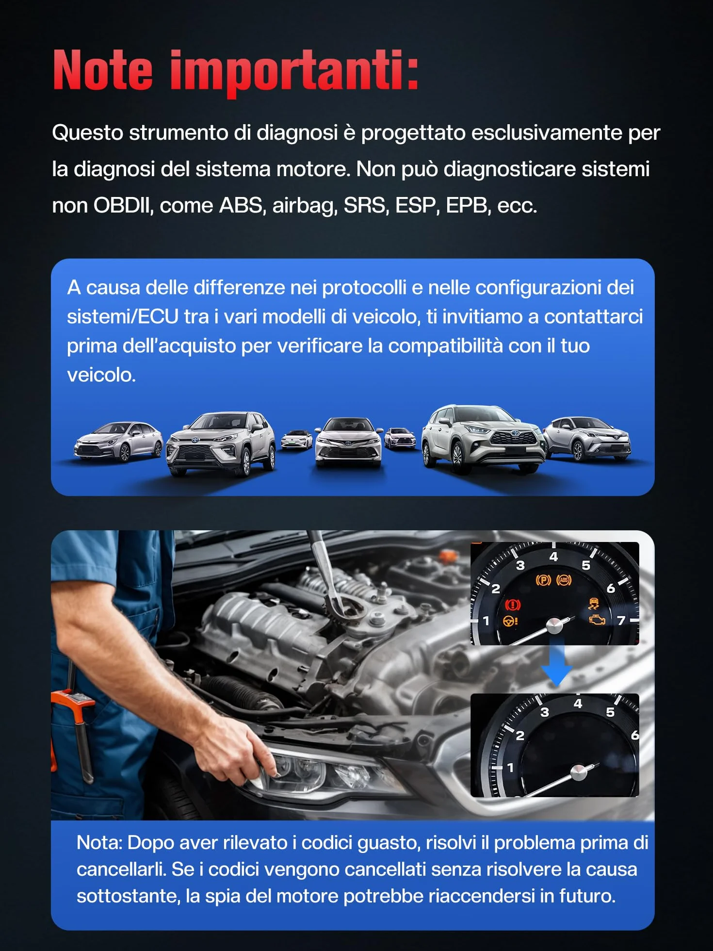 OBD2 Scanner EOBD Diagnosi Auto Professionale Multimarca Lettore Codici Errore OBDII Tester Batteria