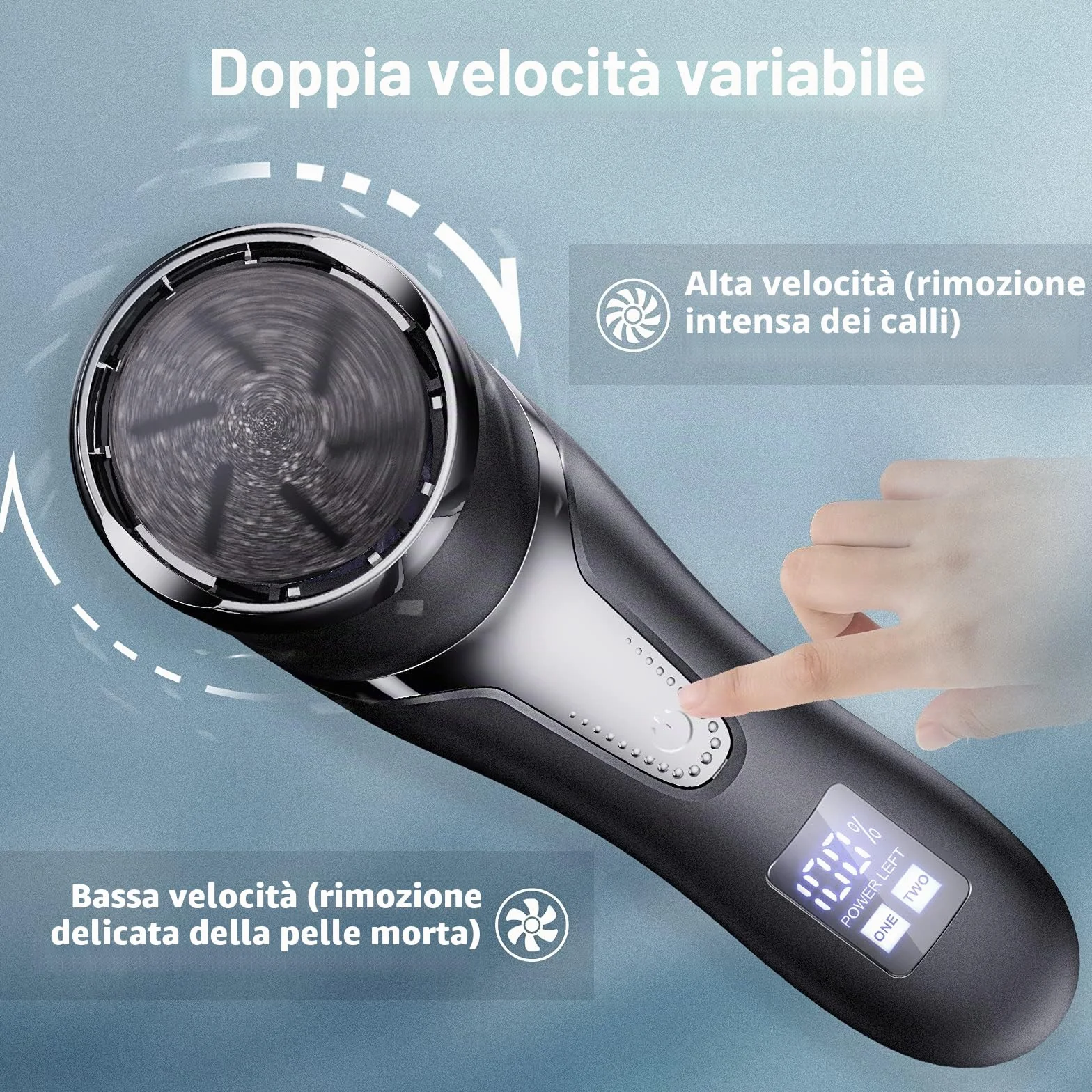 Pedicure Elettrico Professionale Ricaricabile con Aspirazione 3 Teste 2 Velocità IPX7 Impermeabile