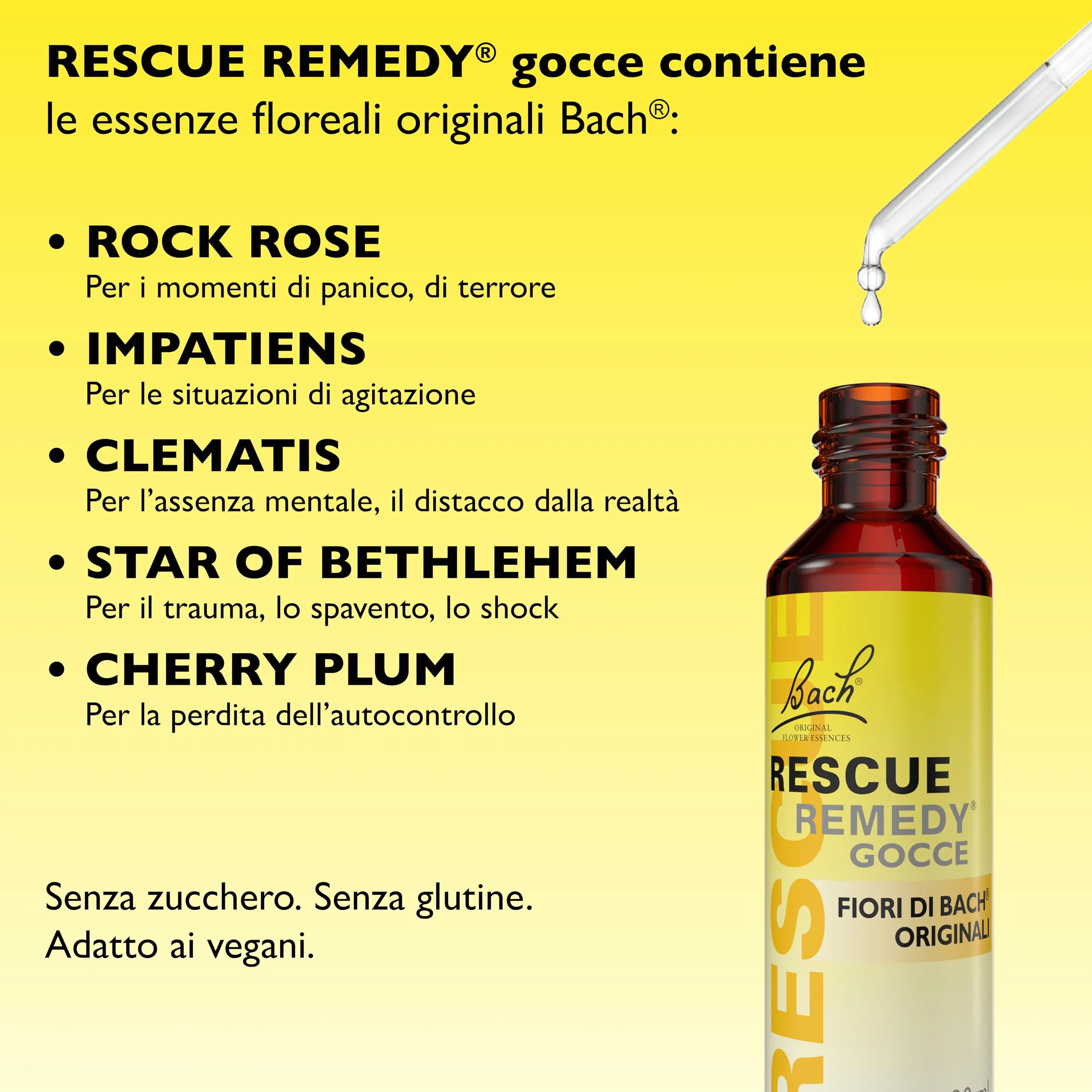 RESCUE Remedy Giallo Acceso 20 ml per Salute mentale con Alcol di Uva