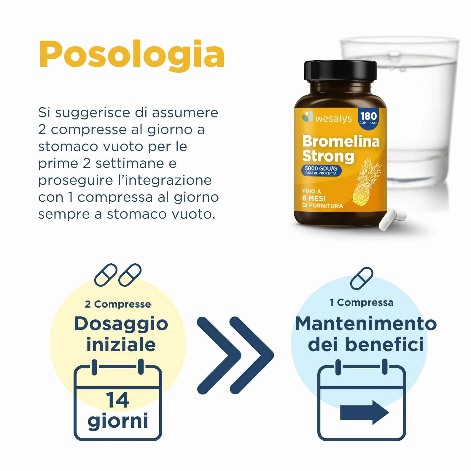 Bromelina Forte 5000 GDU/g Gastroprotetta 180 Compresse 1600mg Bromelina Pura Integratore Made in Italy