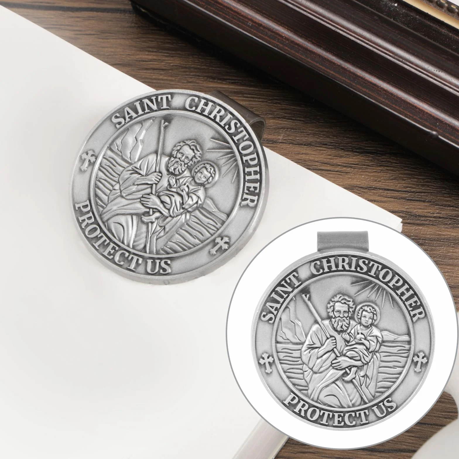 Penitue 2pz Medaglia di San Cristoforo per Auto, Clip Visiera Auto in Lega di Zinco Regali Nuovi Conducenti Clip Visiera Medaglia San Cristoforo per Familiari e Amici