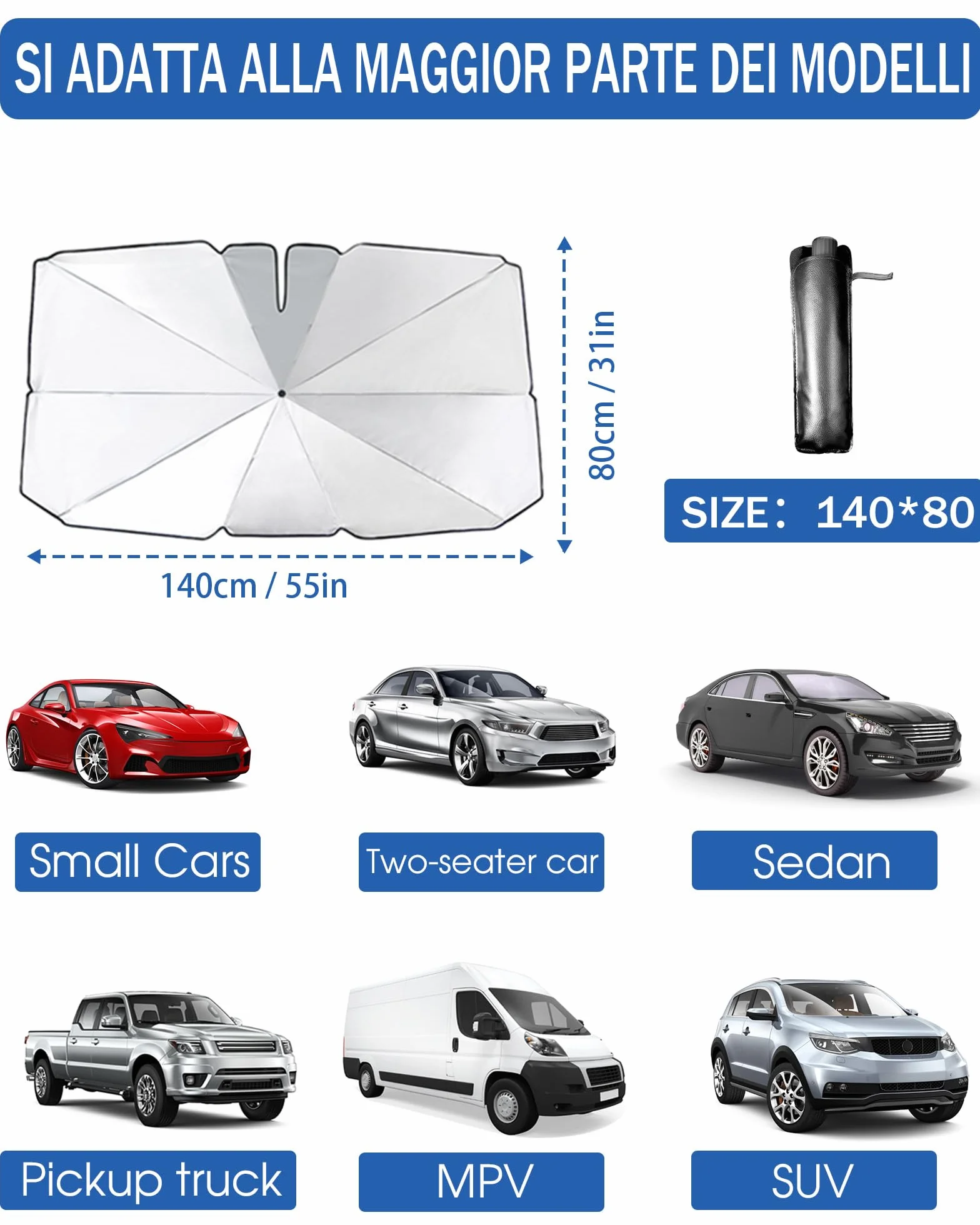Parasole Auto Parabrezza Pieghevole Universale Blocca 98,6% Raggi UV Protezione