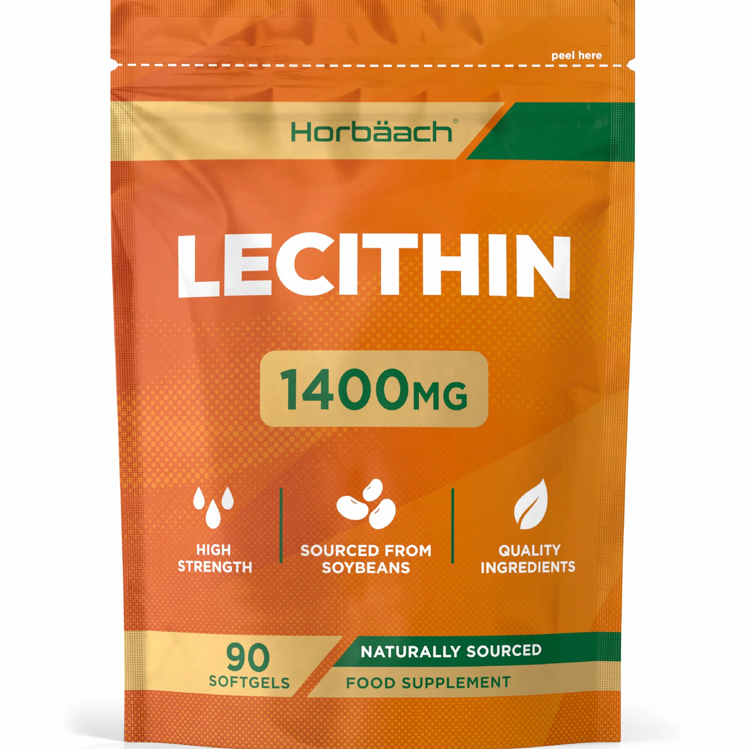 Lecitina di Soia Capsule 1400 mg 90 Capsule Molli Integratore Alimentare Horbaach