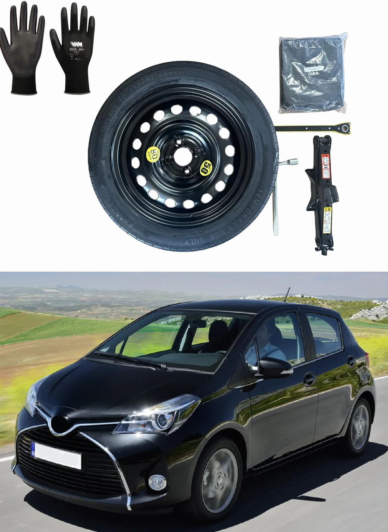 Kit Ruotino di Scorta 16" compatibile Toyota Yaris 4 fori 1999-2019