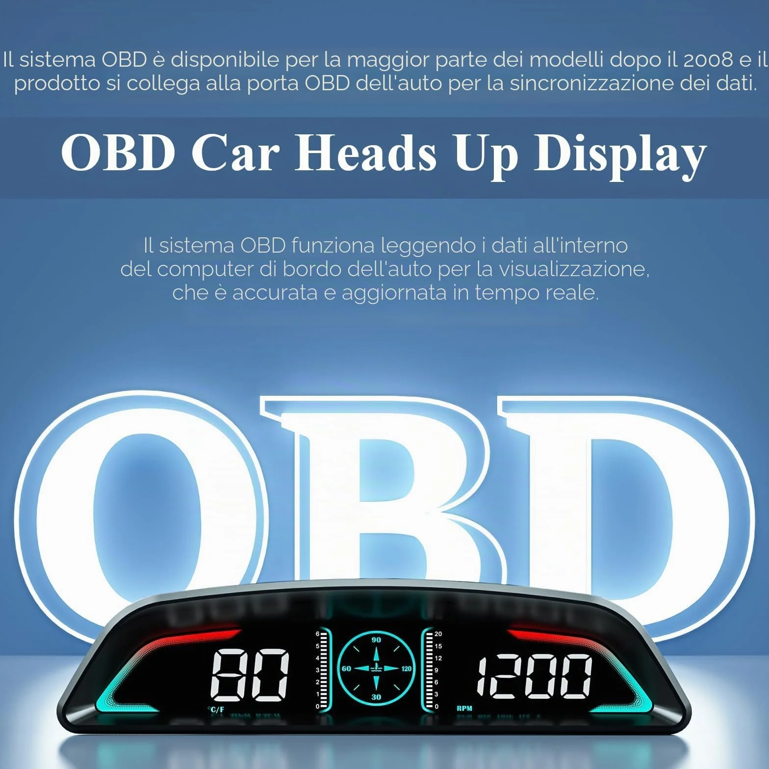 Car HUD Head Up Display, MPH and KM/H, AMROOLOO, Heads Up Display Car, Display Car Speed, RPM, Time and Other Functions, Digital Speedometro Auto MPH