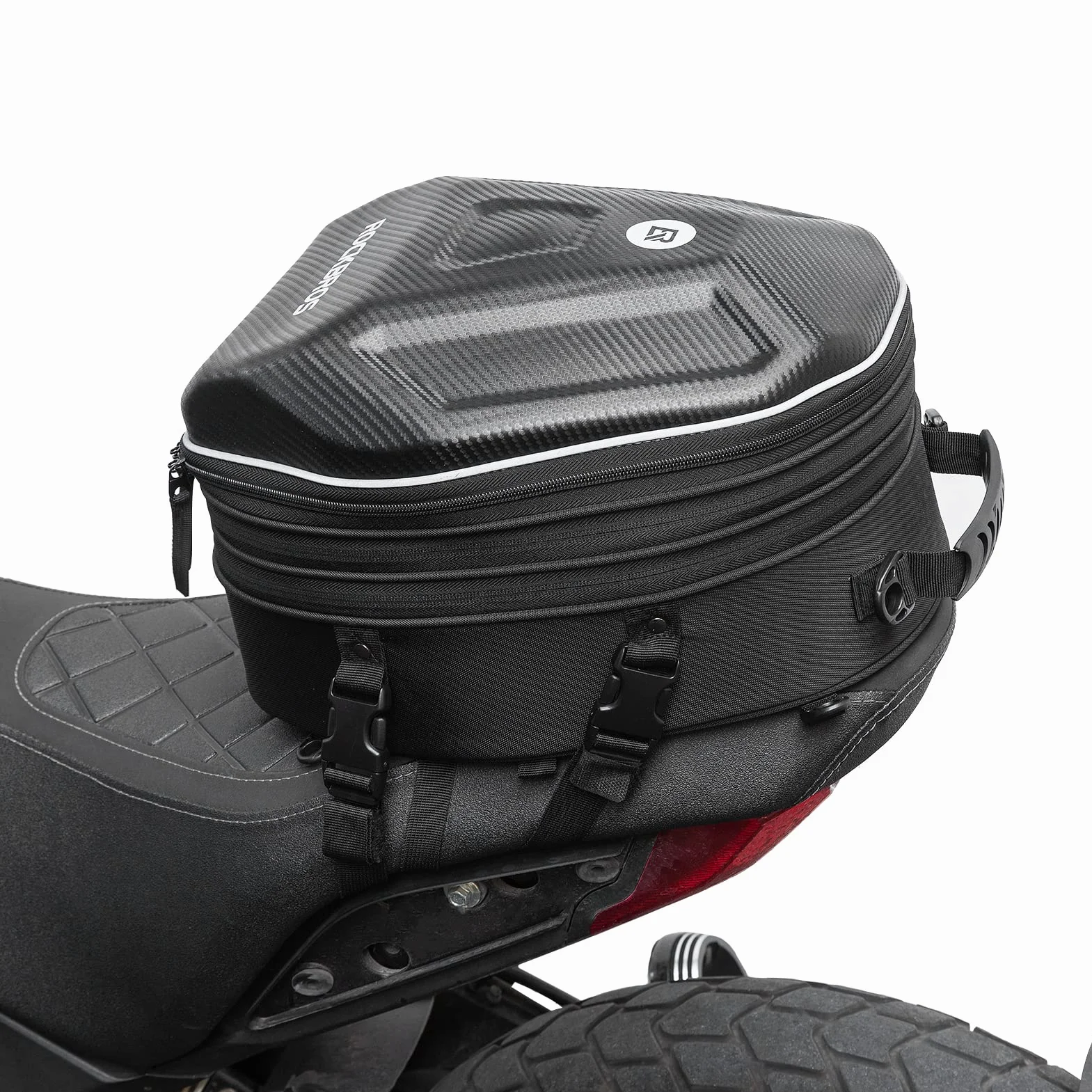 ROCKBROS Borsa Posteriore per Sella Moto Impermeabile Zaino Rigido per Casco Espandibile 20-35L Copertura Antipioggia