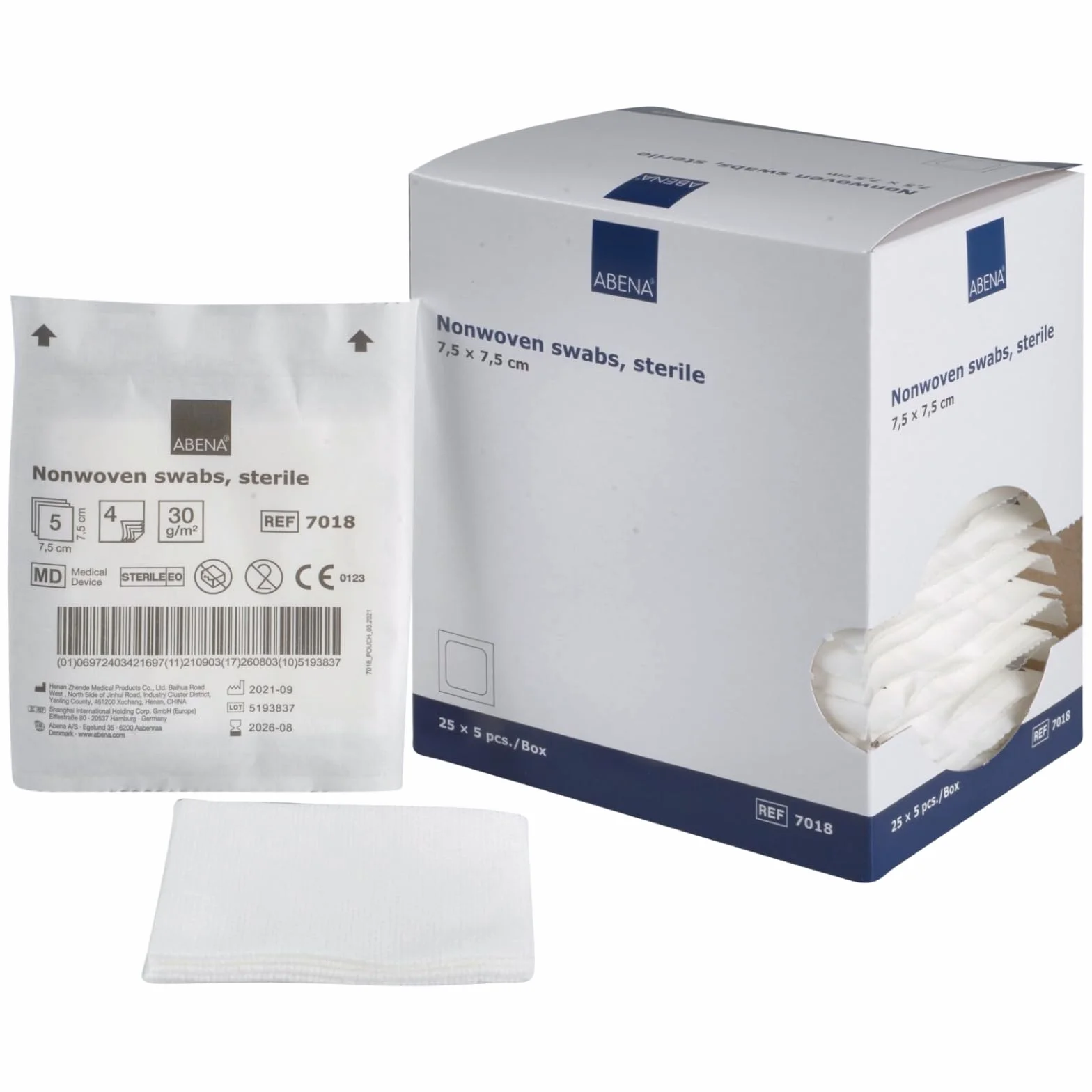 ABENA comprime 125 pezzi medicazioni sterili in tessuto non tessuto 4 strati 7,5 x 7,5 cm