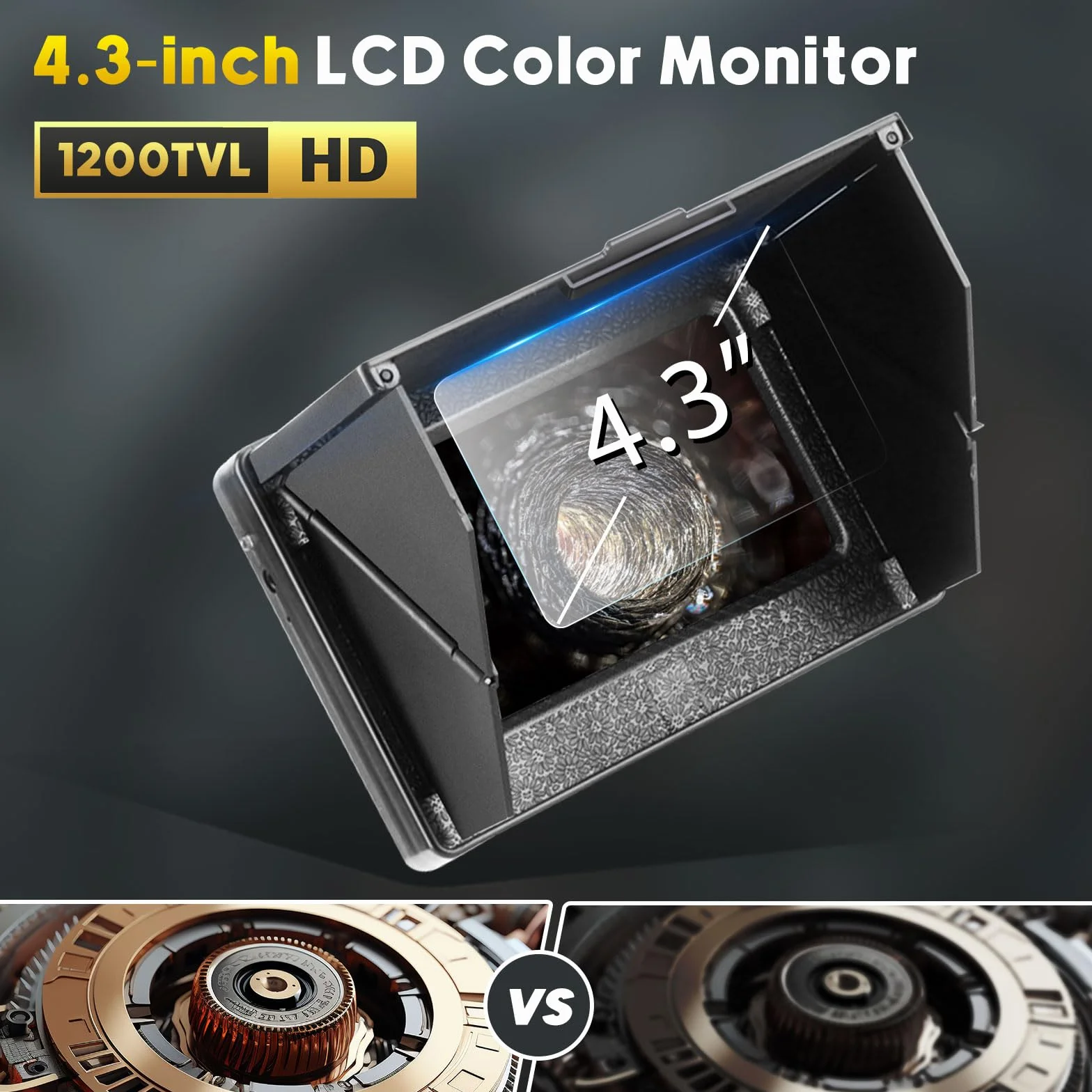 Telecamera Ispezione Tubi con DVR, Endoscopio Industriale 4,3 Pollici IP68 Impermeabile 12 LED