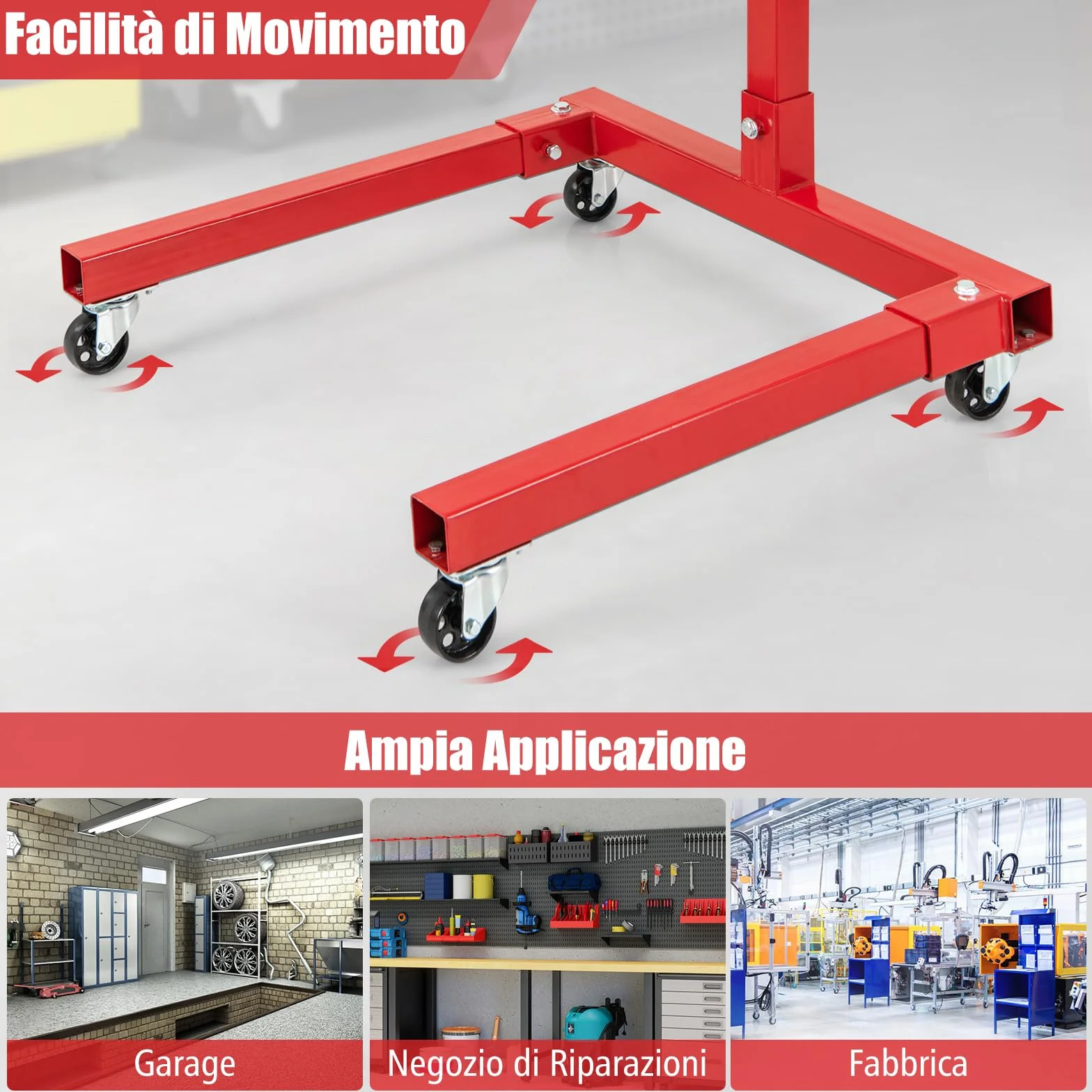 COSTWAY Cavalletto per Motore, Supporto Motore con Testa Rotante a 360°, 4 Bracci Regolabili, Ruote e Maniglia, capacità di carico 340 kg / 680 kg (Modello 680kg)